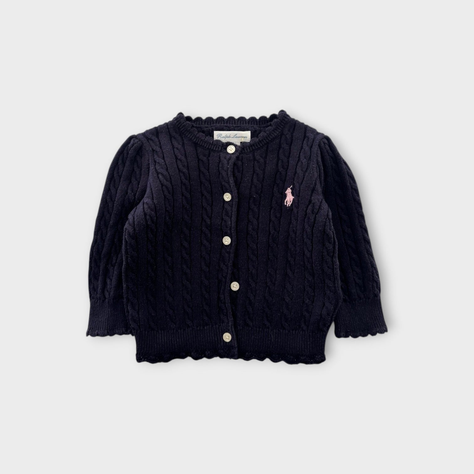RL Navy Cable Knit Cardigan, Size 00