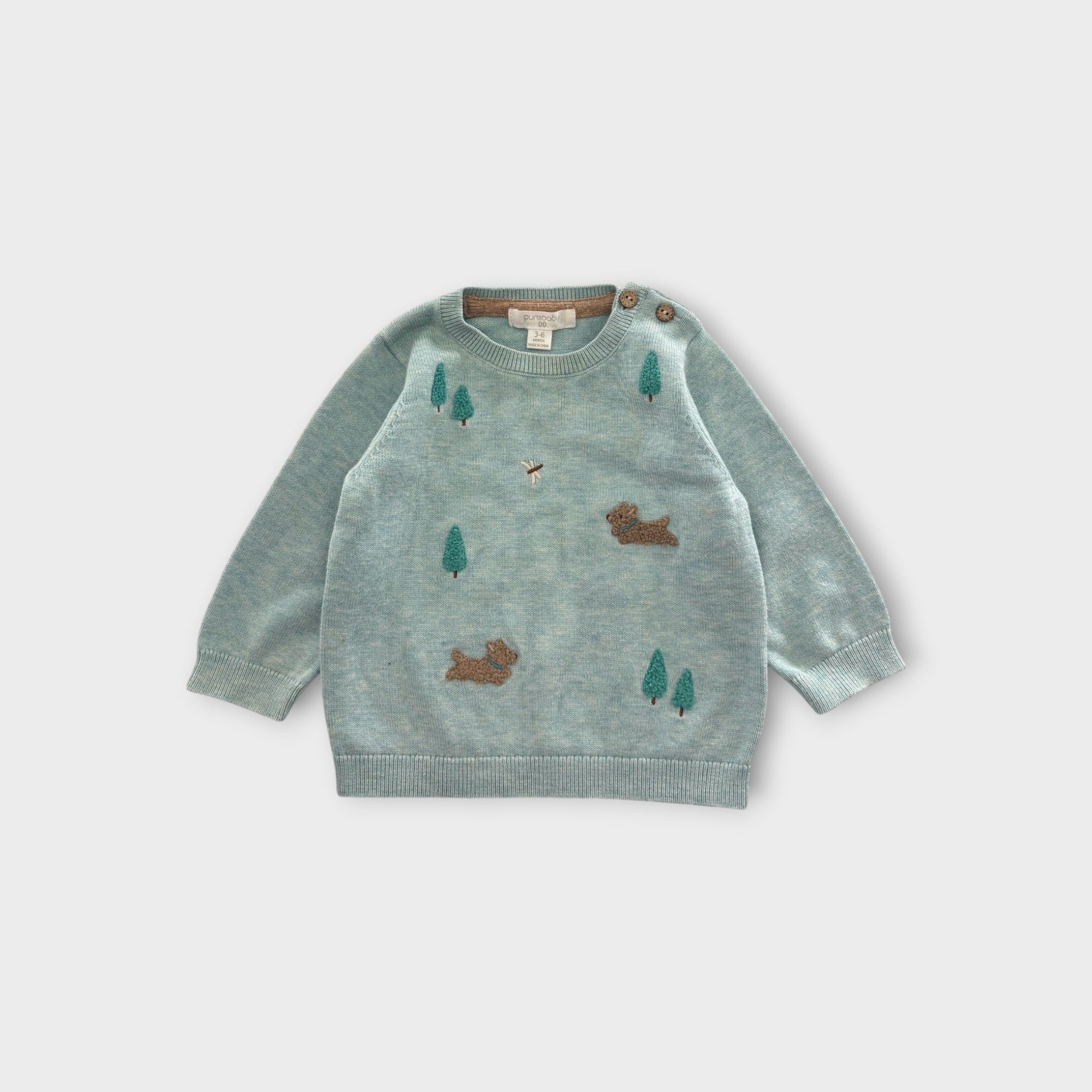 Purebaby Dogs & Trees Knit Sweater, Size 00