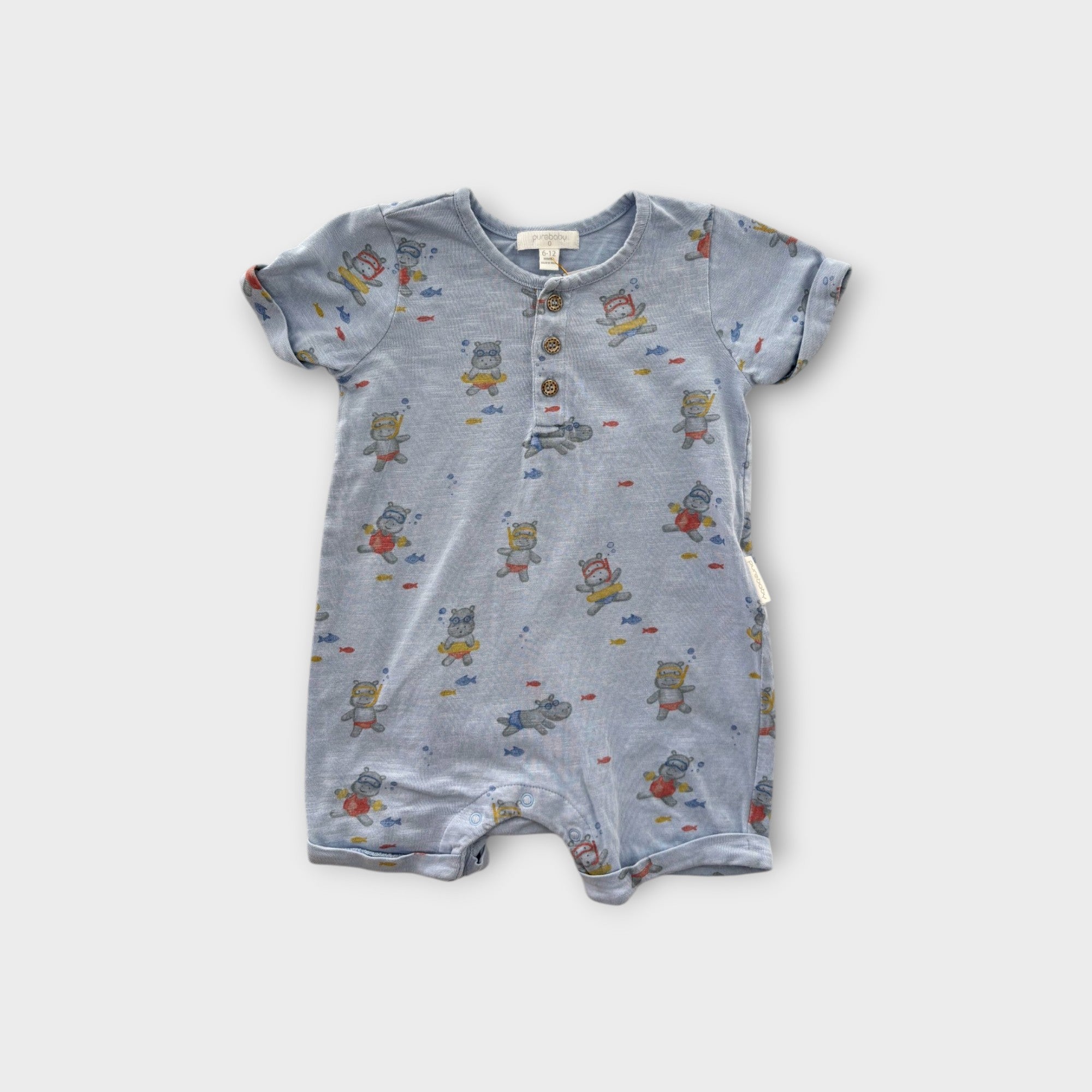Purebaby Hippo Romper, Size 0