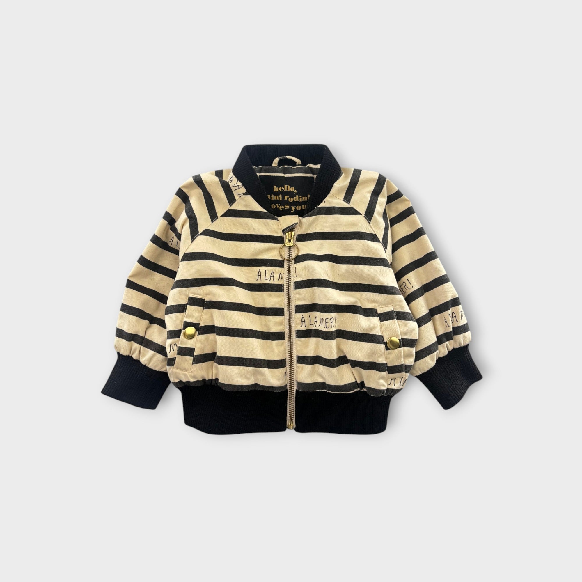 Mini Rodini Stripe Bomber Jacket, Size 1