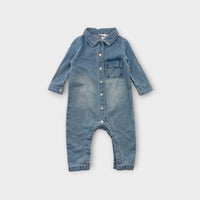 Milky Denim Boiler Suit, Size 1