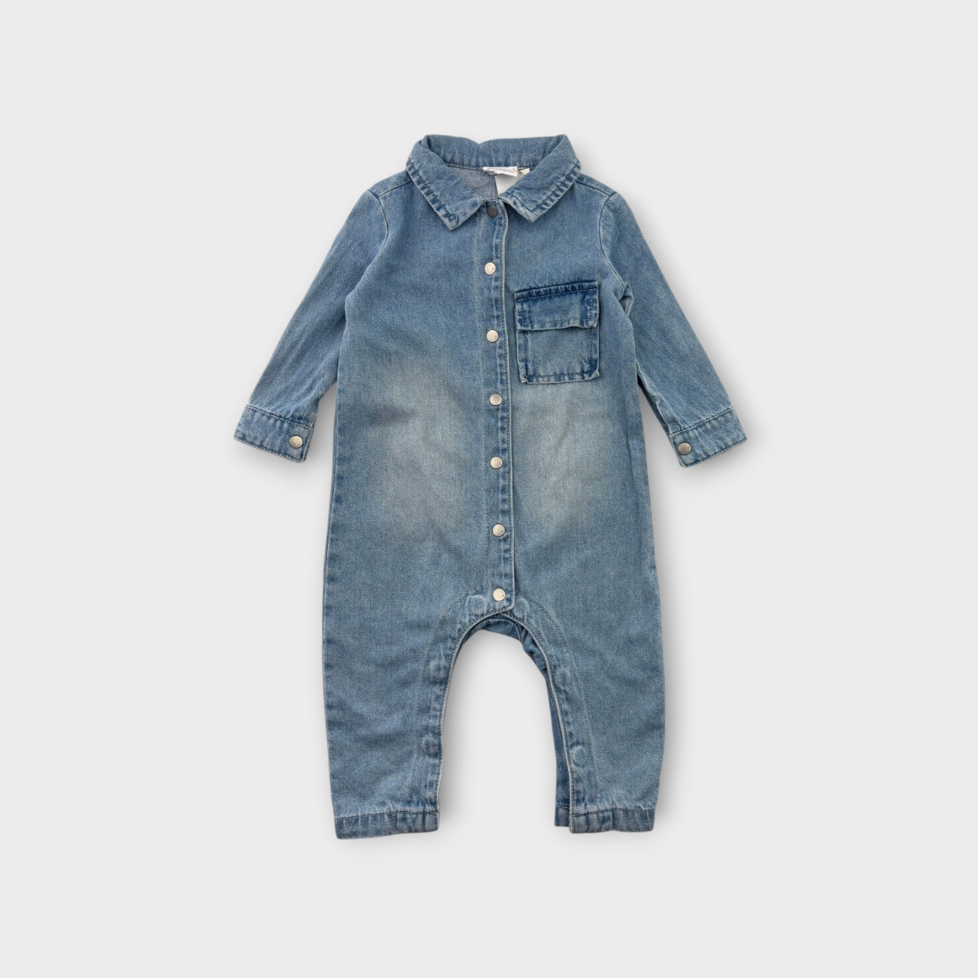Milky Denim Boiler Suit, Size 1