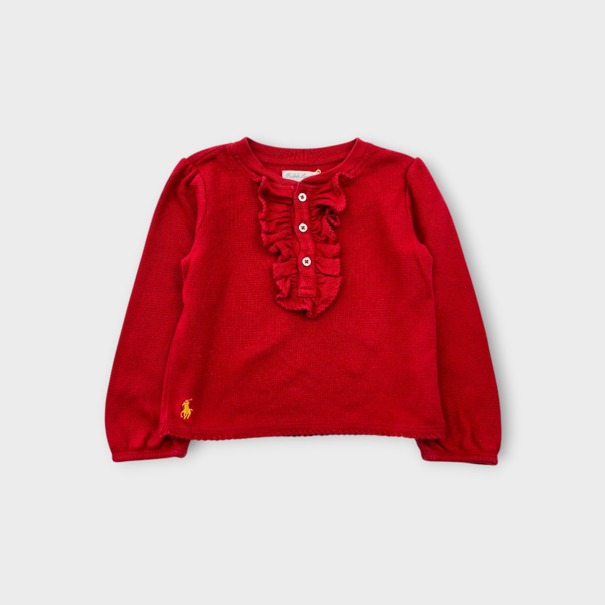 RL Red Ruffle Long Sleeve, Size 1