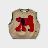 Bobo Choses Orange Dog Knit Vest, Size 2-3