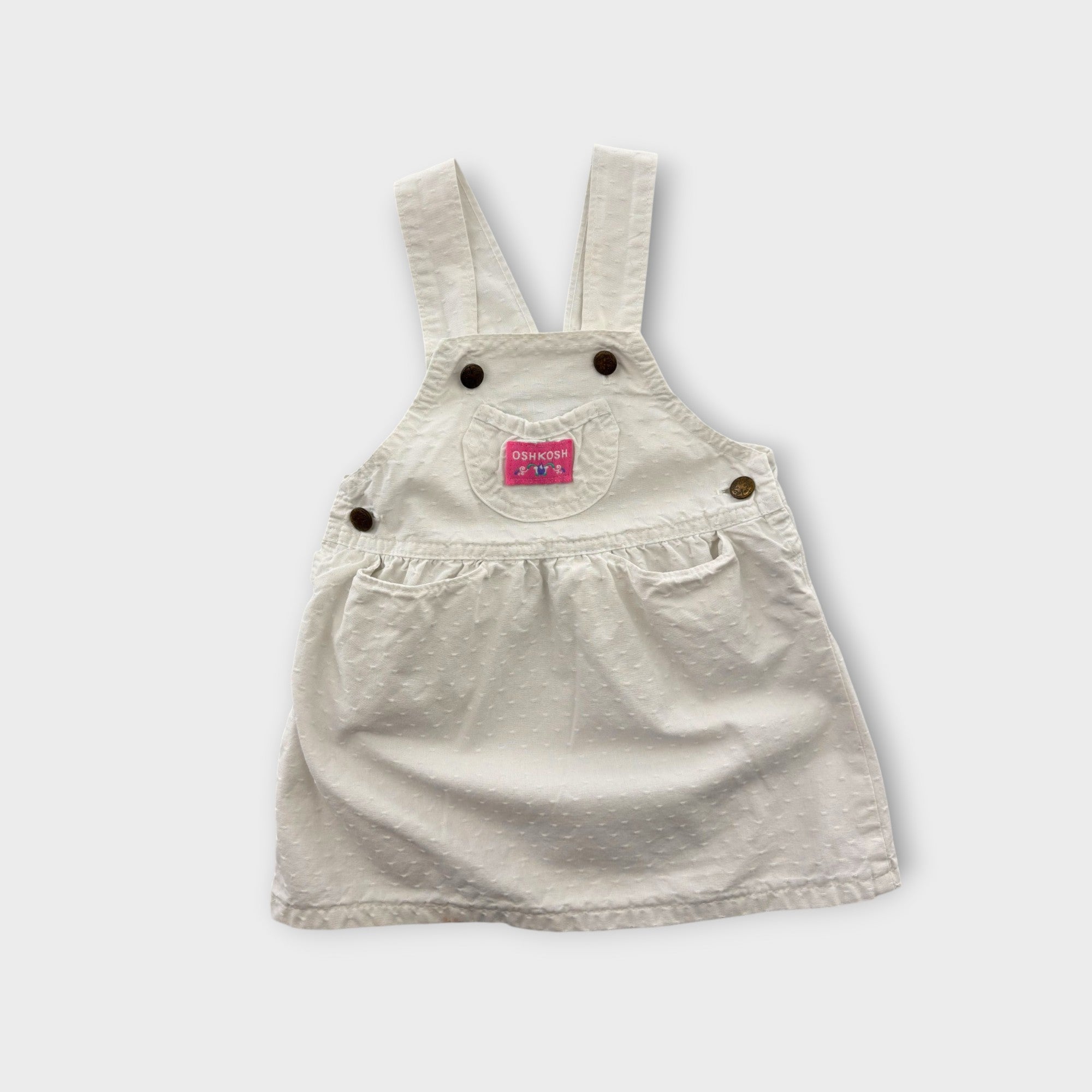 Vintage Oshkosh White Pinafore Dress, Size 3