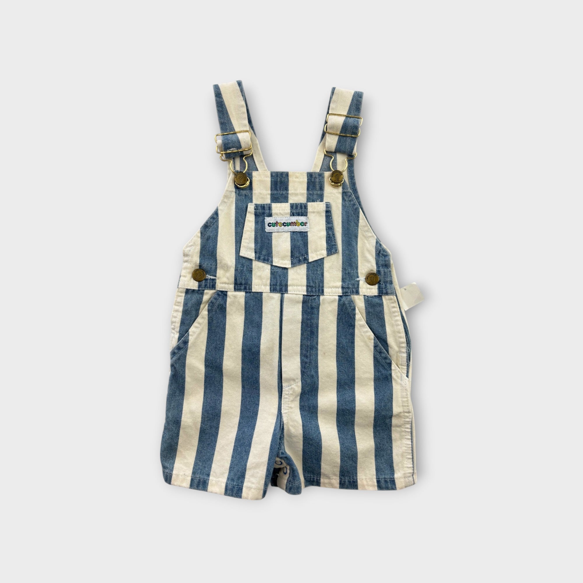 Vintage Cutecumber Stripe Overalls, Size 3