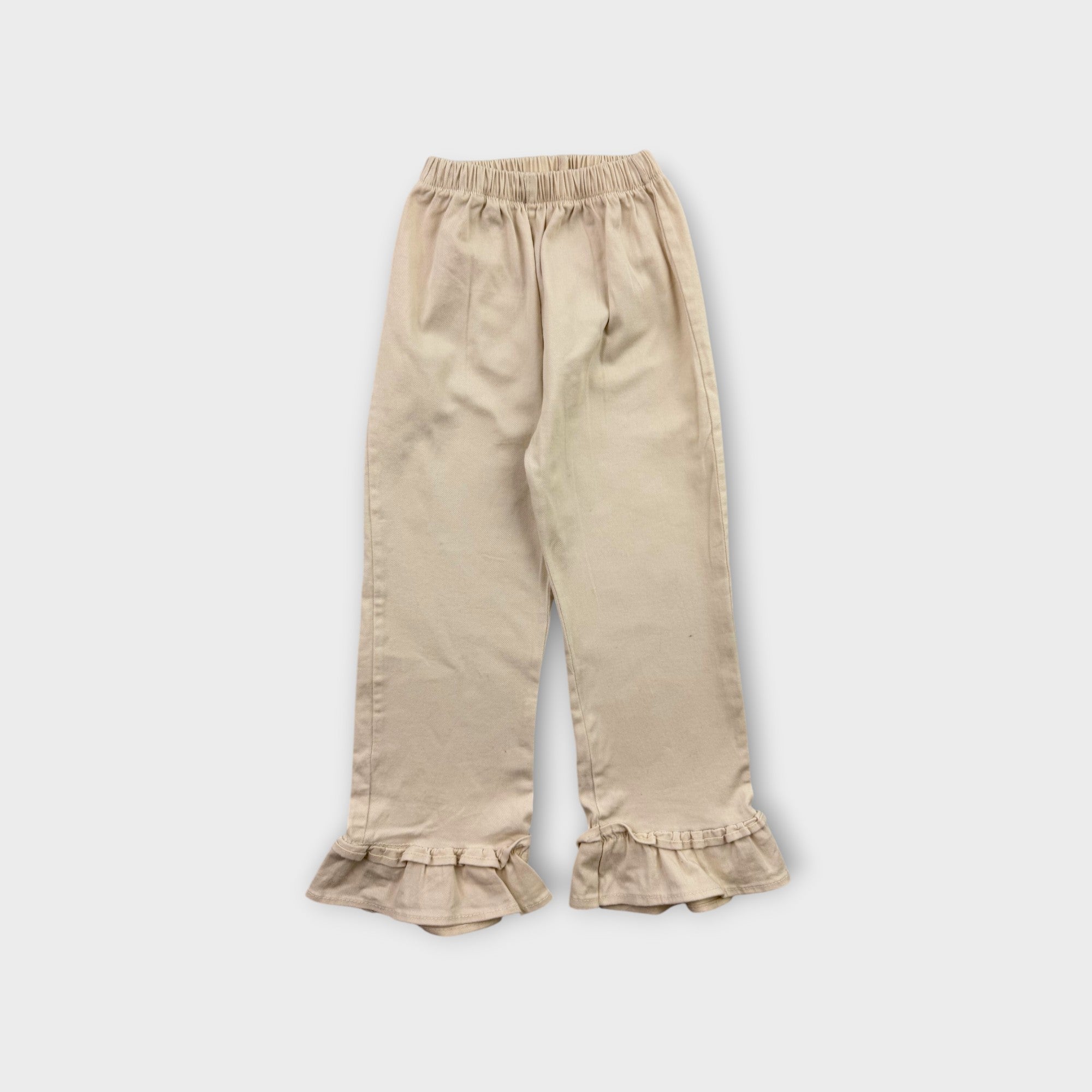 Cream Ruffle Trim Pants, Size 3
