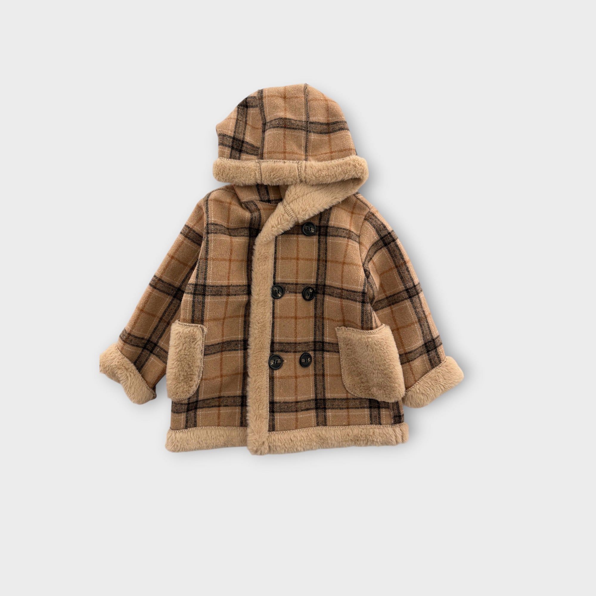 Faux Fur Plaid Coat, Size 4