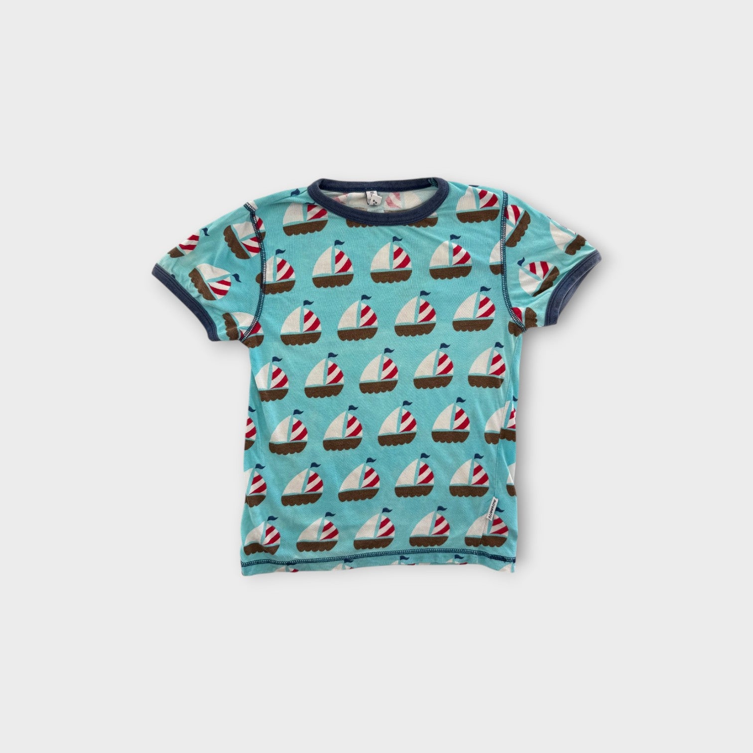 Maxomorra Boat Print T-Shirt, Size 4-5