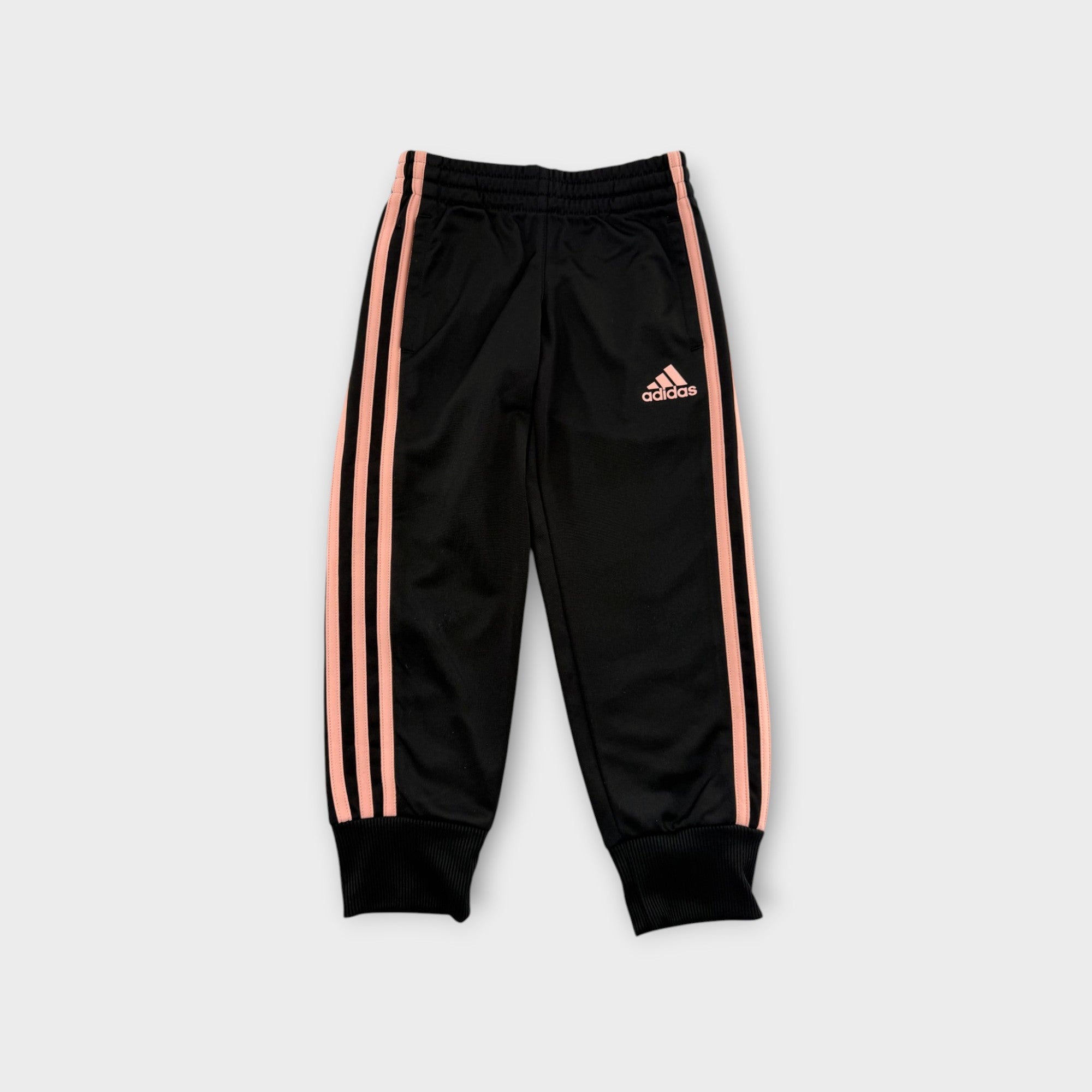 Adidas Black and Pink Track Pants, Size 4-5