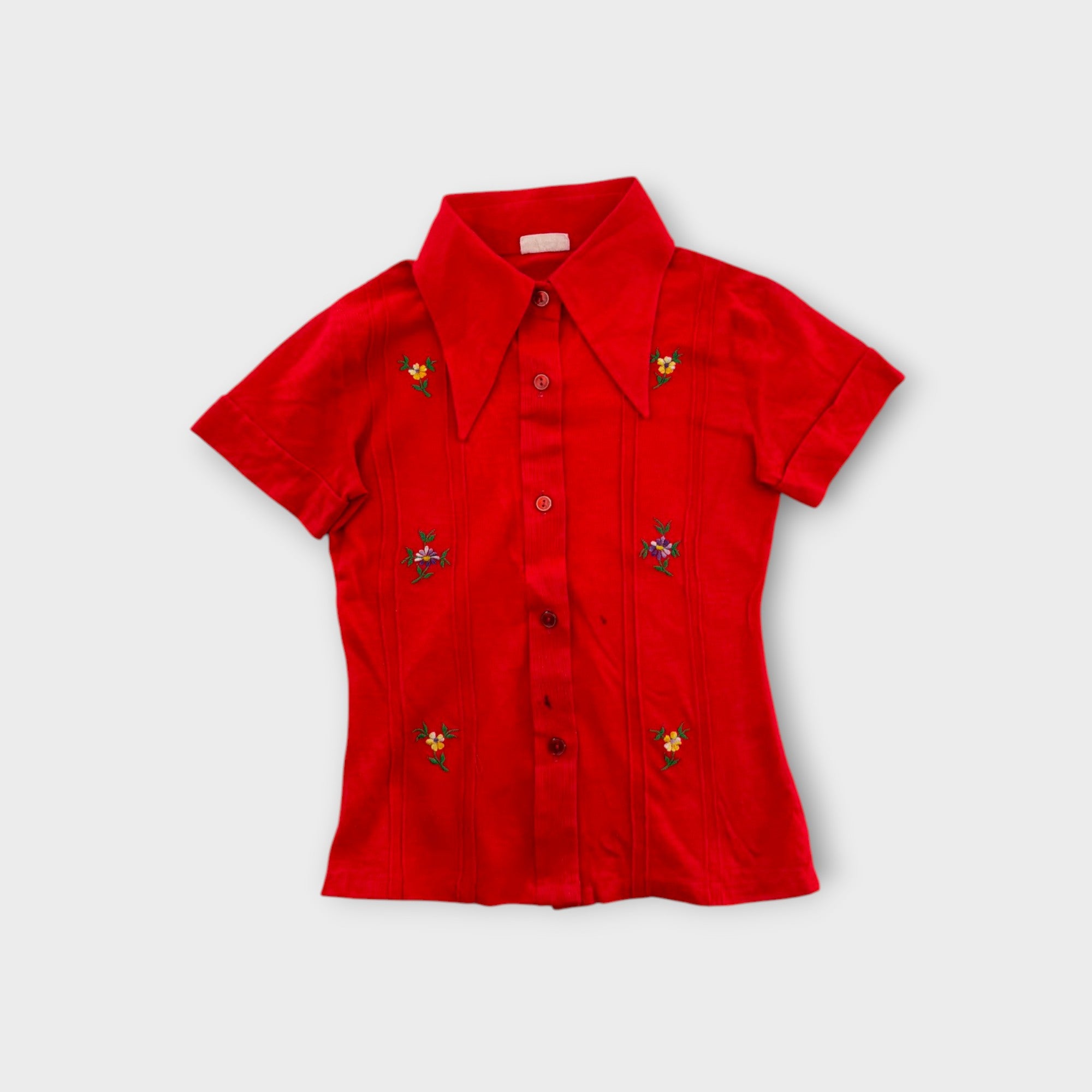 Vintage Red Embroidered Shirt, Size 5-6