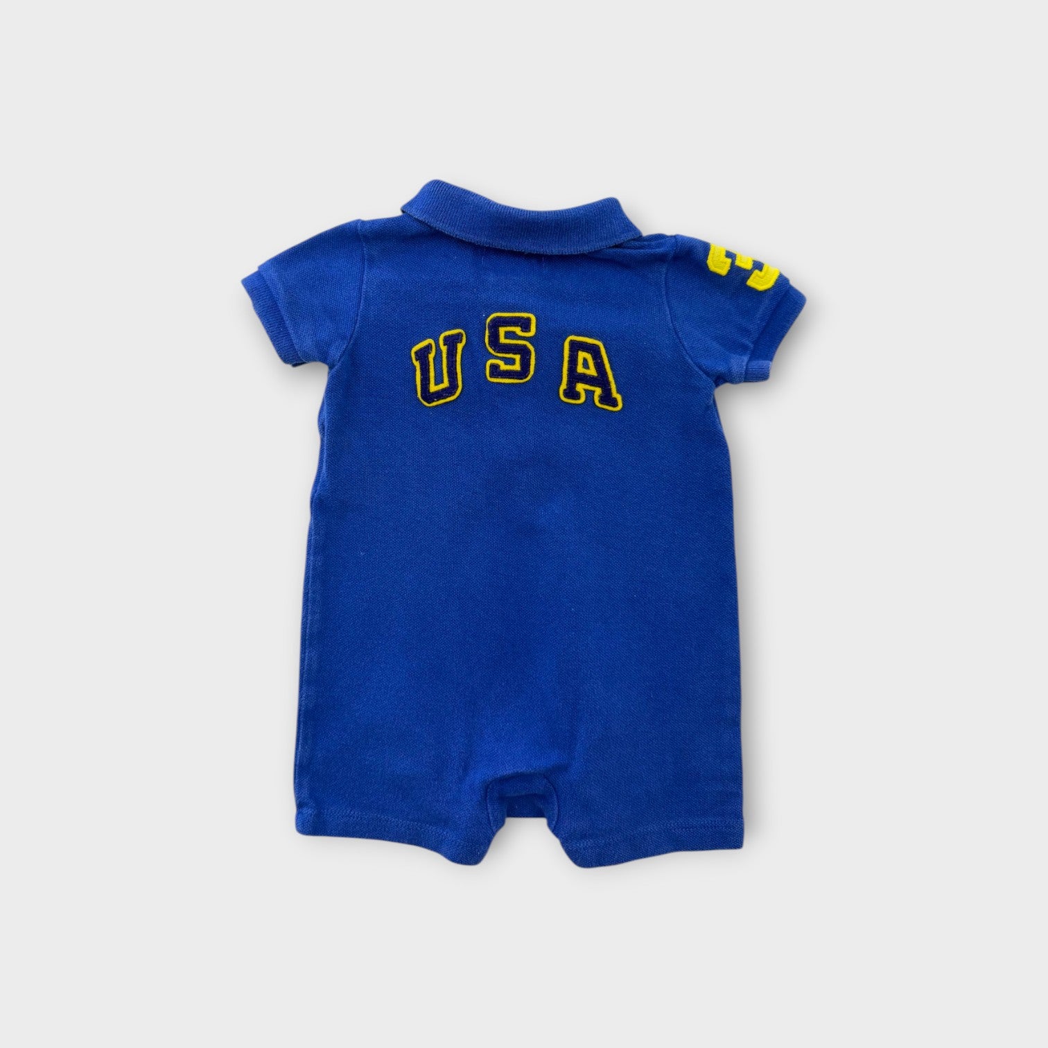 RL Blue Polo Romper, Size 000