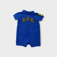 RL Blue Polo Romper, Size 000