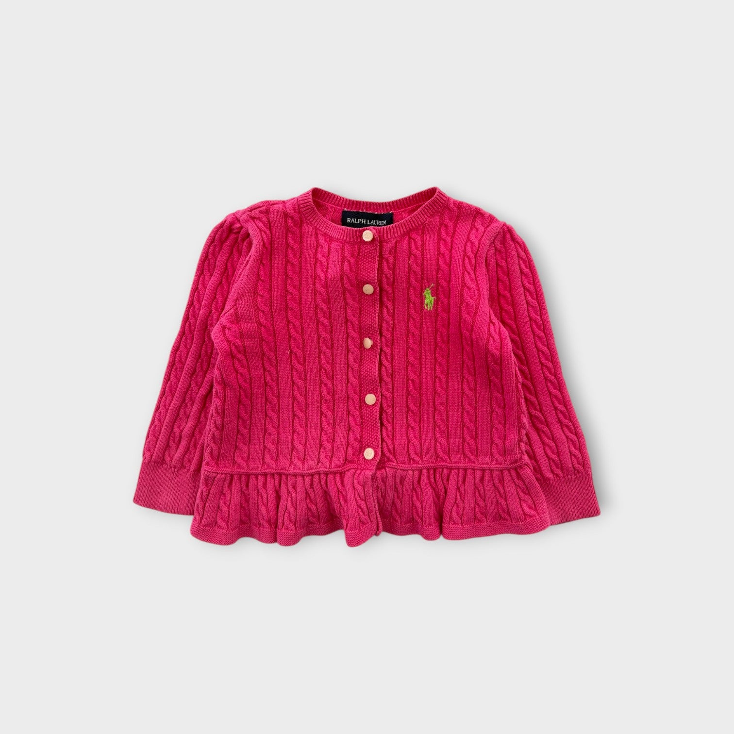 RL Pink Cable Knit Cardigan, Size 0