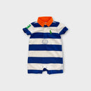RL Striped Contrast Collar Romper, Size 00-0
