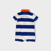 RL Striped Contrast Collar Romper, Size 00-0