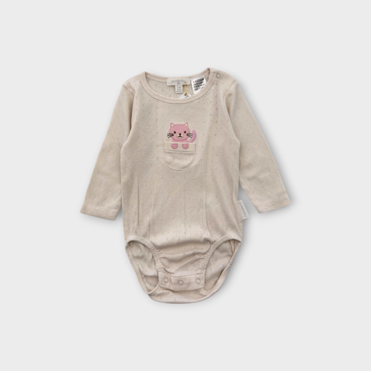 Purebaby Cat Pocket Bodysuit, Size 00