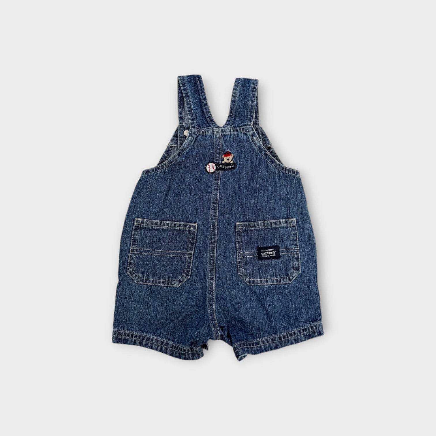 Retro Baseball Denim Overalls, Size 0