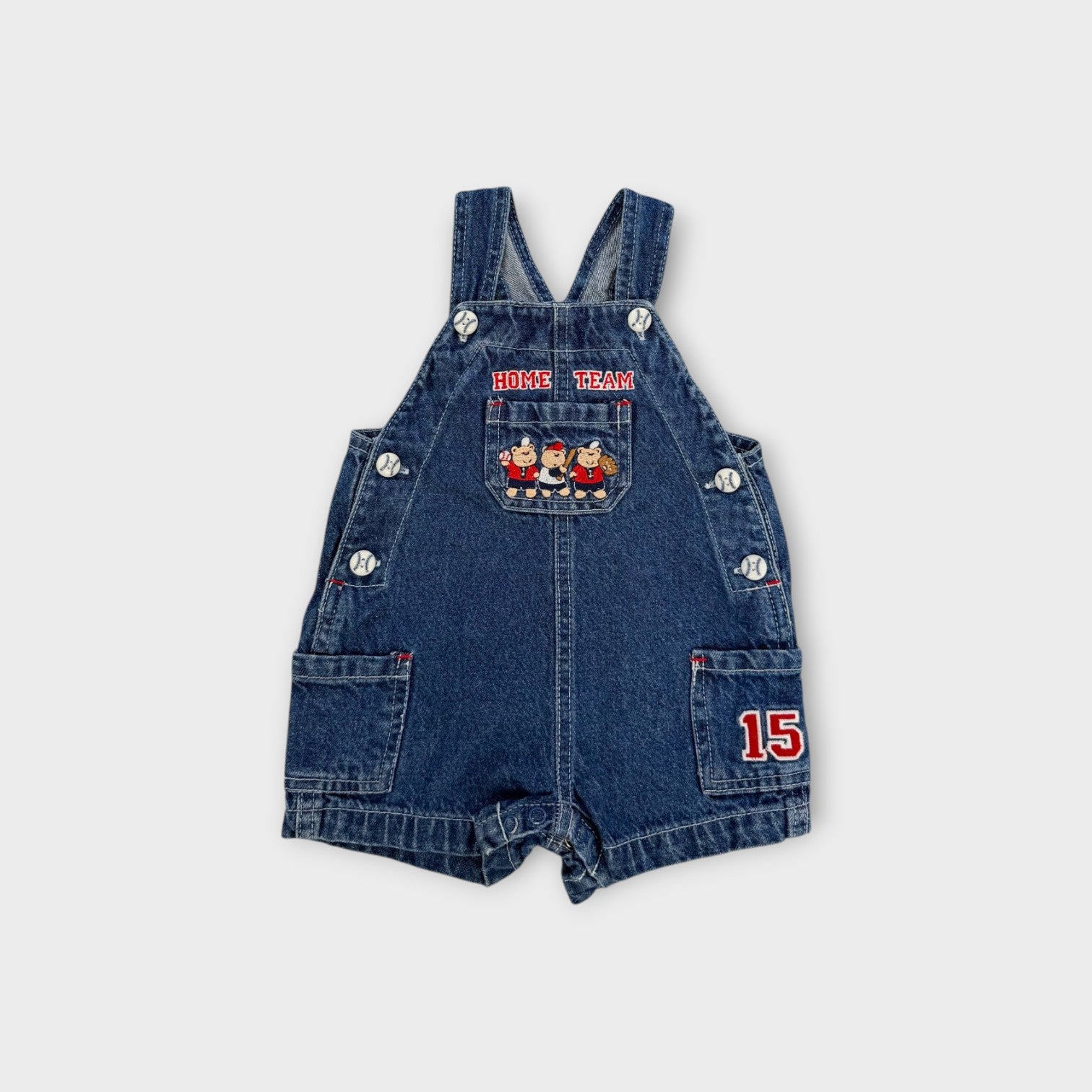 Retro Baseball Denim Overalls, Size 00