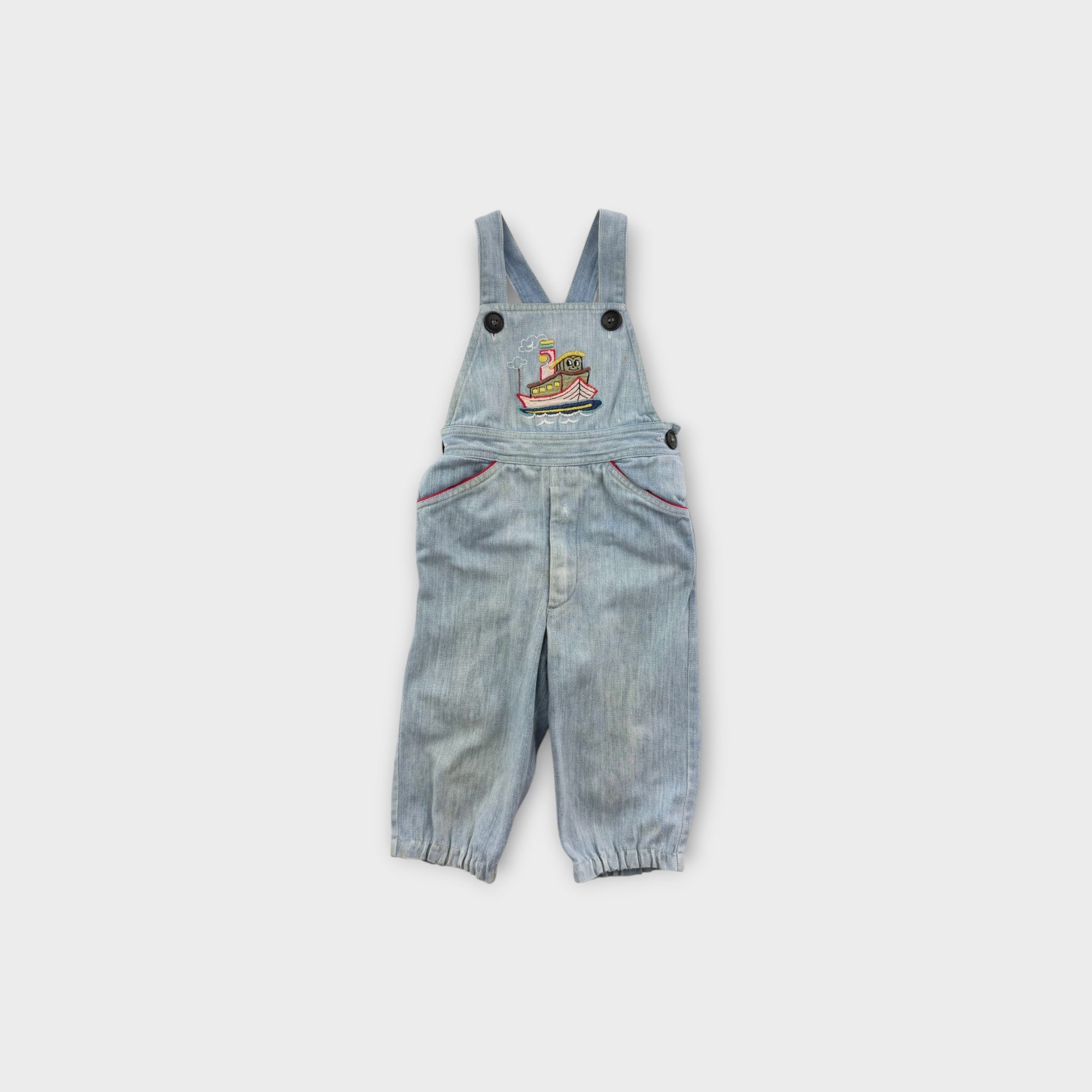 Vintage Denim Tug Boat Overalls, Size 1