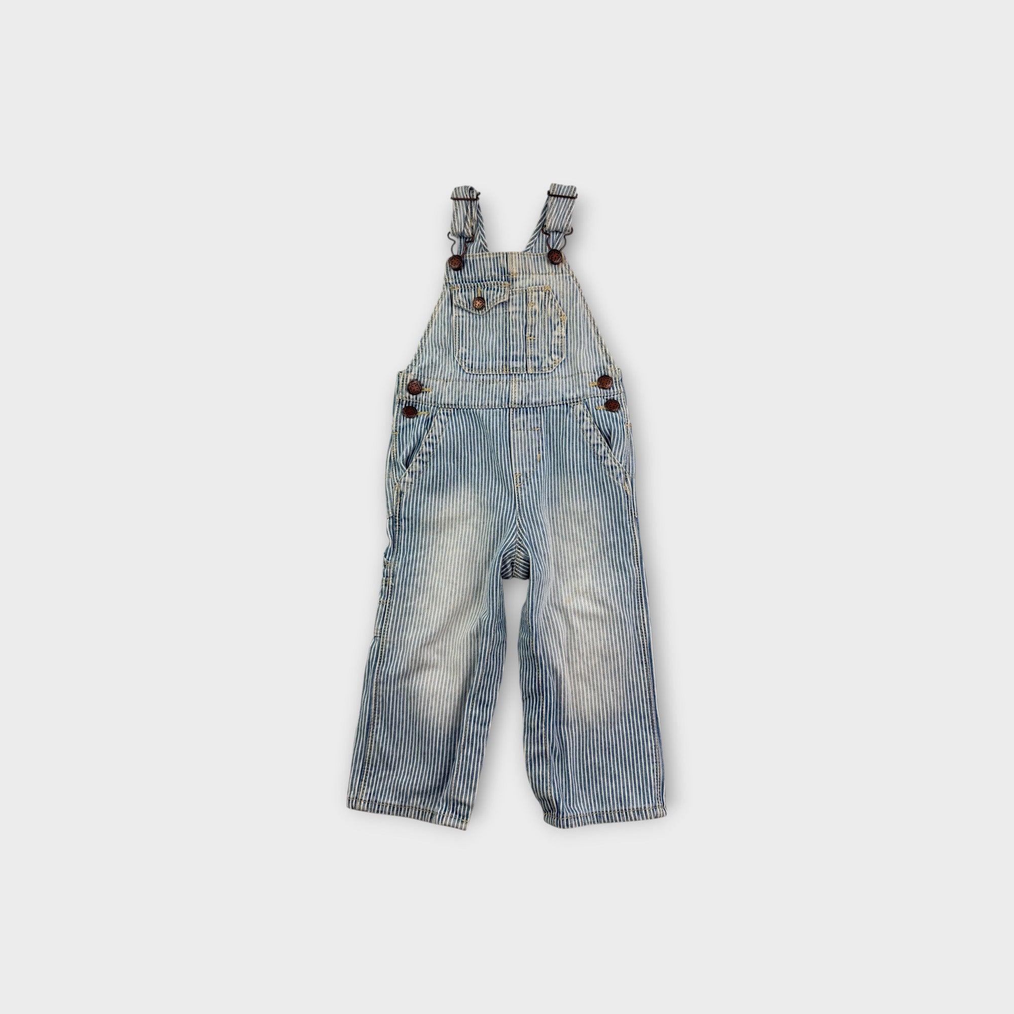 Retro Y2K Hickory Stripe Carpenter Overalls, 18M