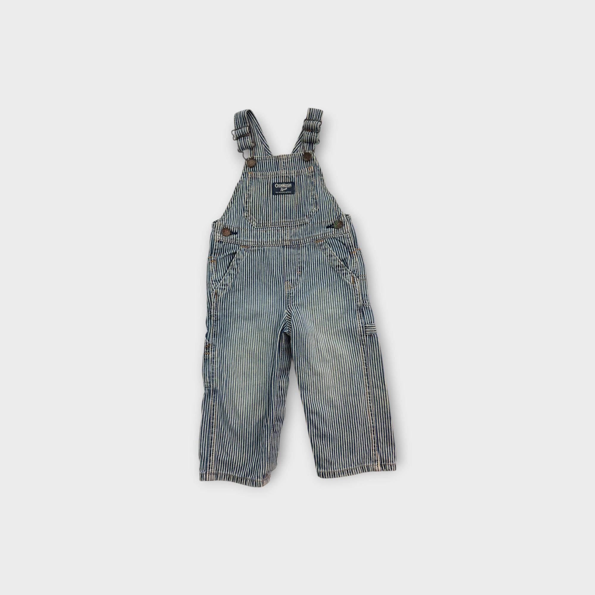 Retro Y2K Oshkosh Hickory Stripe Overalls, Size 18m