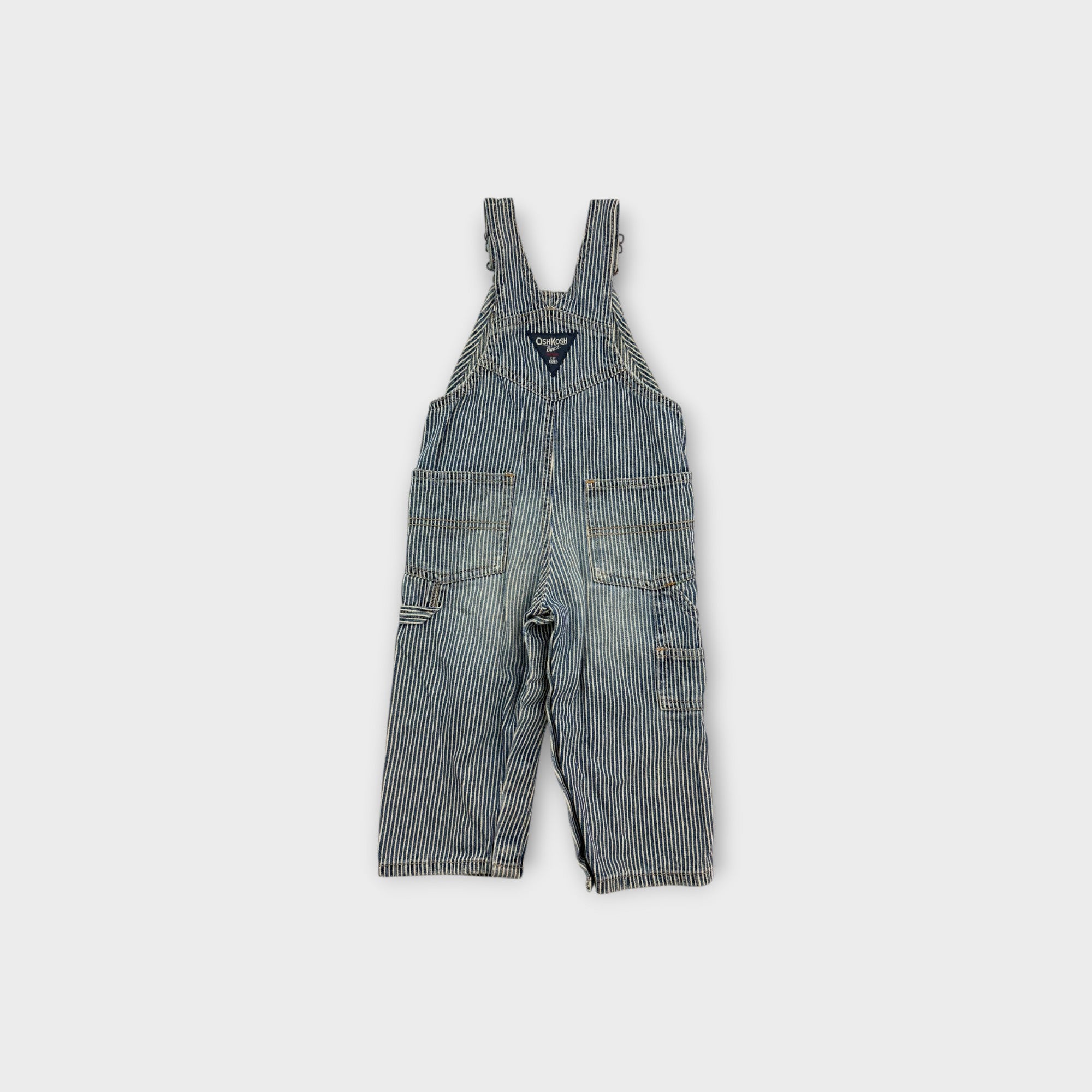 Retro Y2K Oshkosh Hickory Stripe Overalls, Size 18m