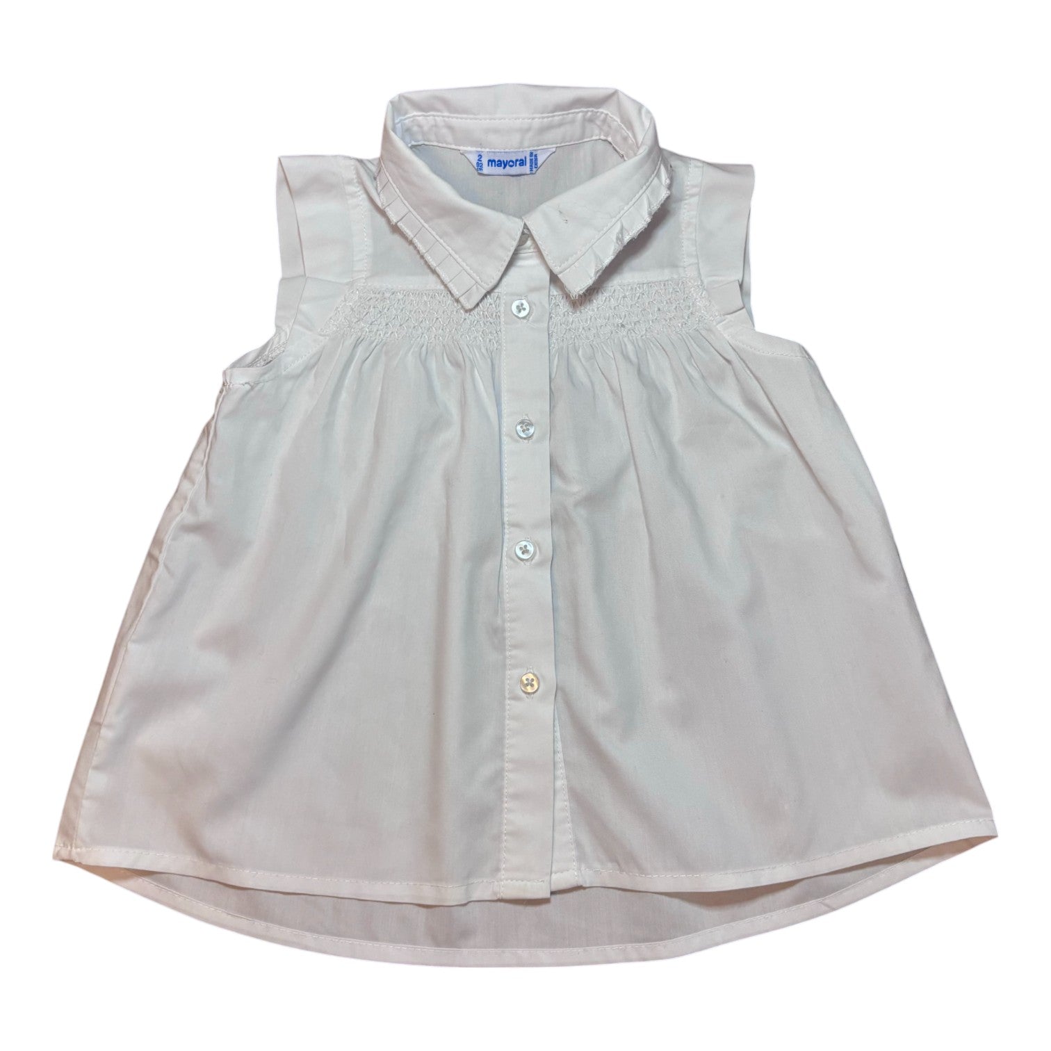 Mayoral White Smocked Sleeveless Shirt, Size 2