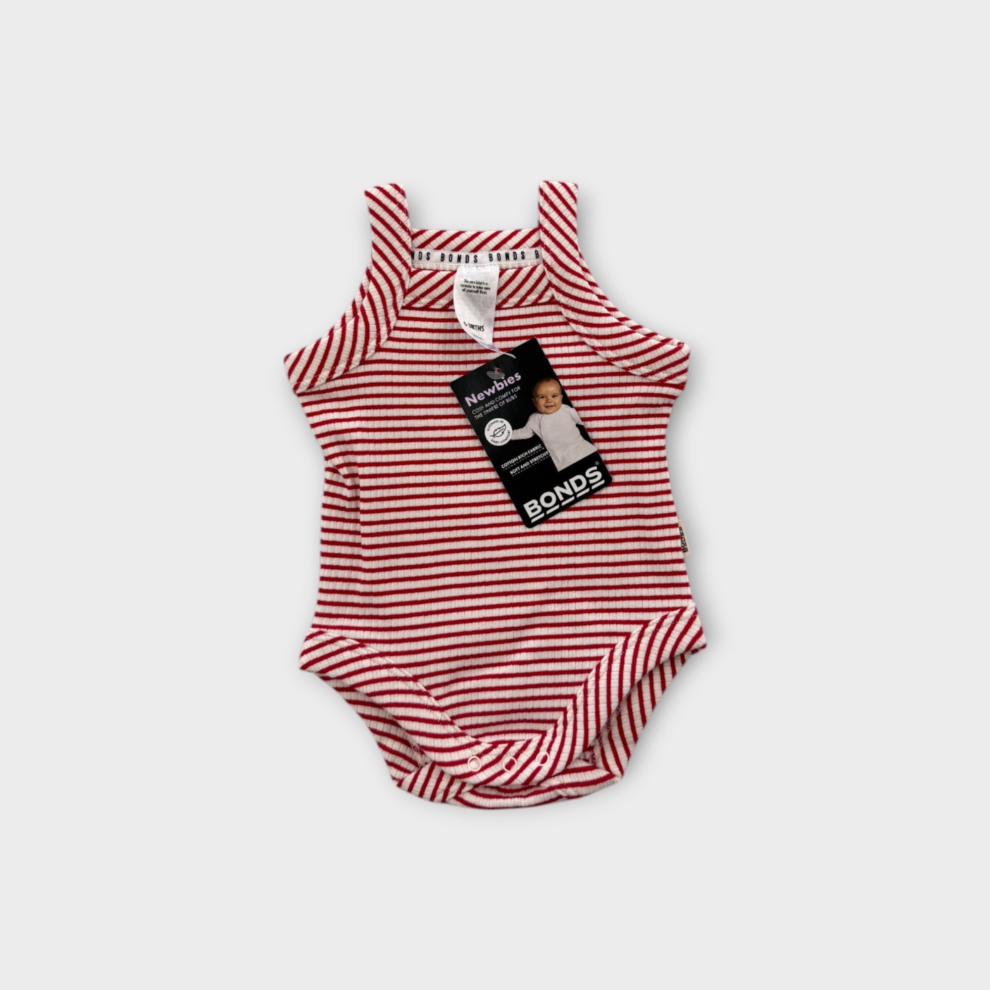 Bonds Red & White Stripe Singletsuit, Size 000