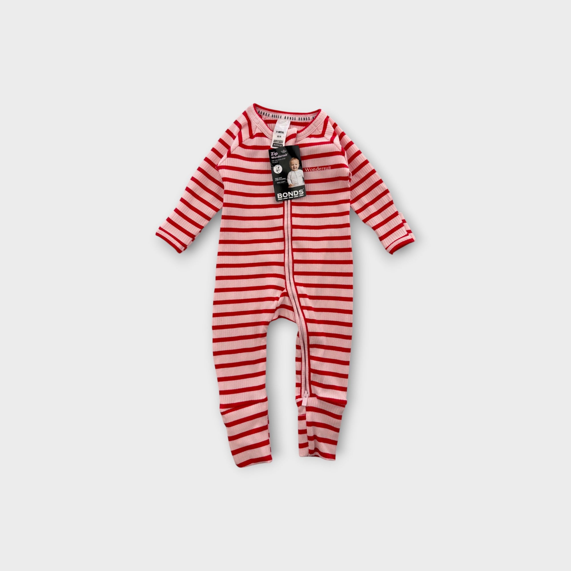Bonds Pink & Red Striped Wondersuit, Size 00