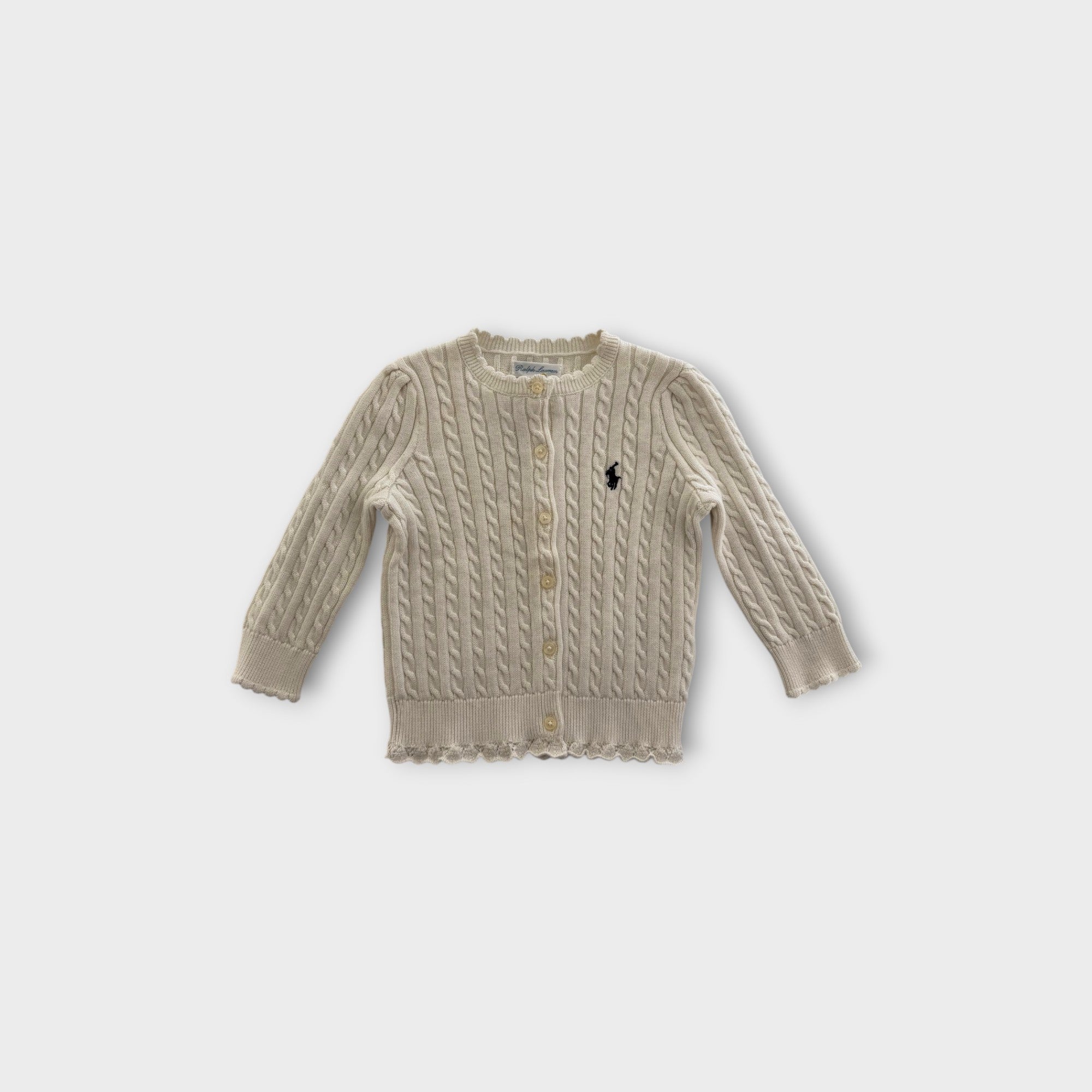 RL White Cable Knit Cardigan, Size 0