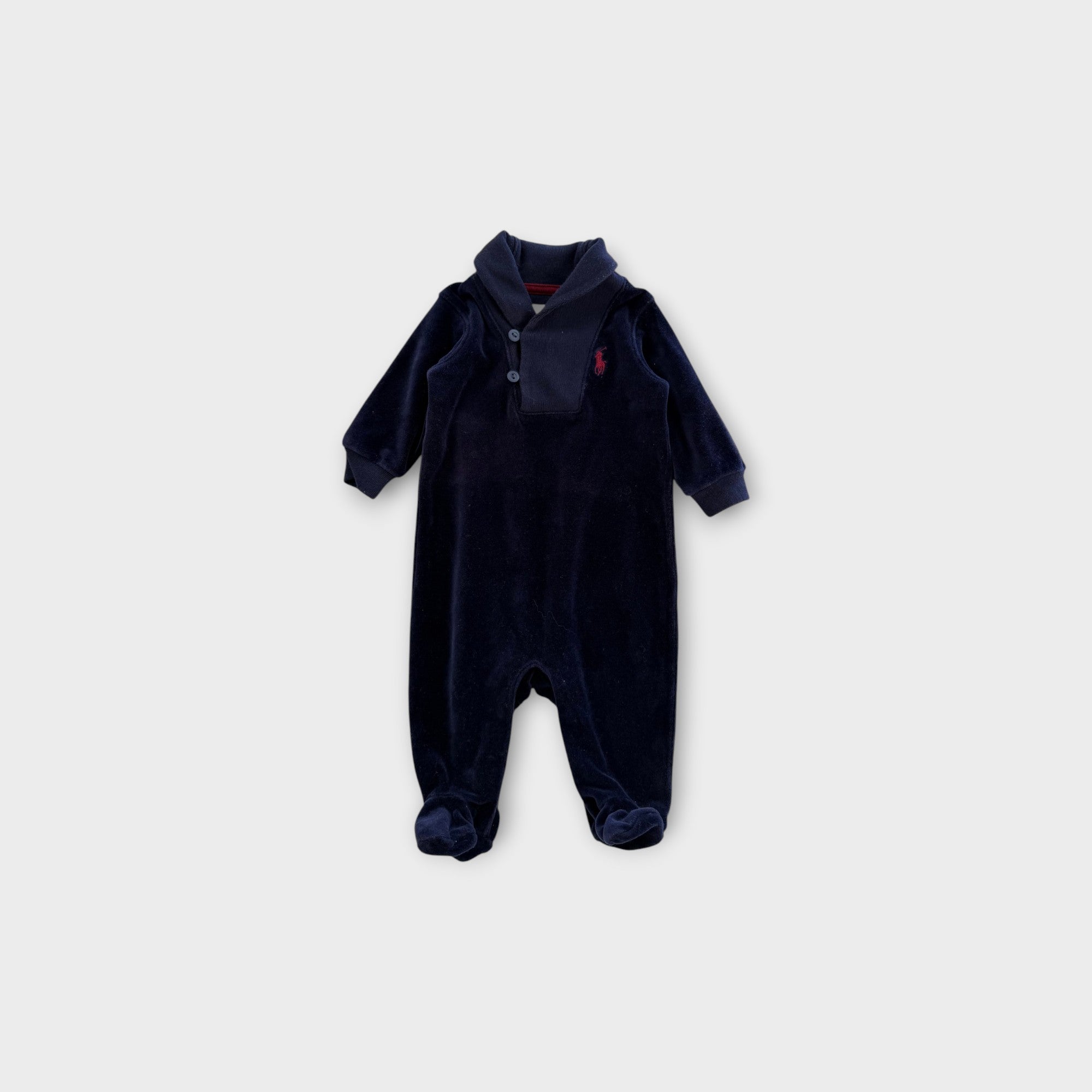 RL Velour Shawl Collar Onesie, Size 000