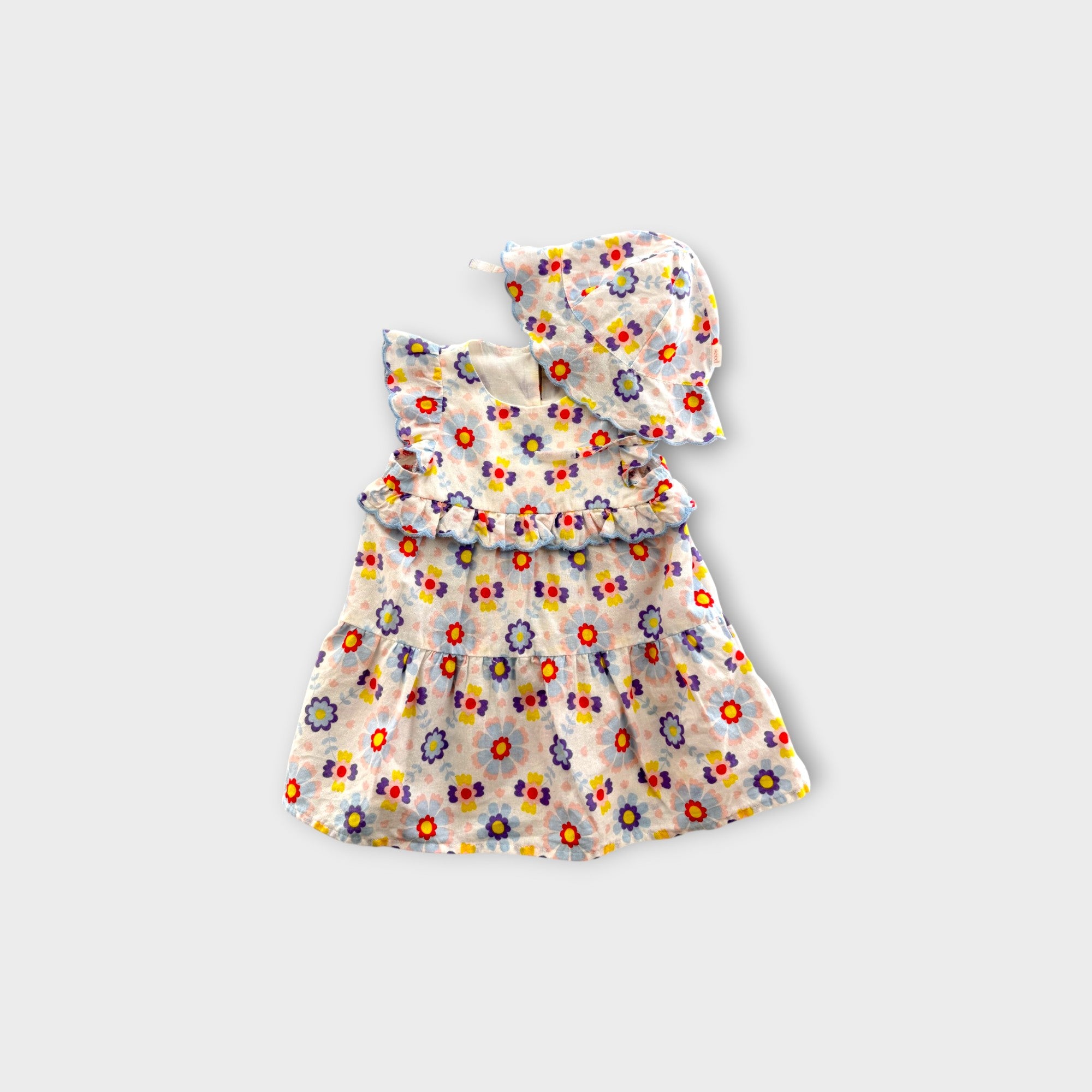 Seed Heritage Flower Dress w Hat, Size 1