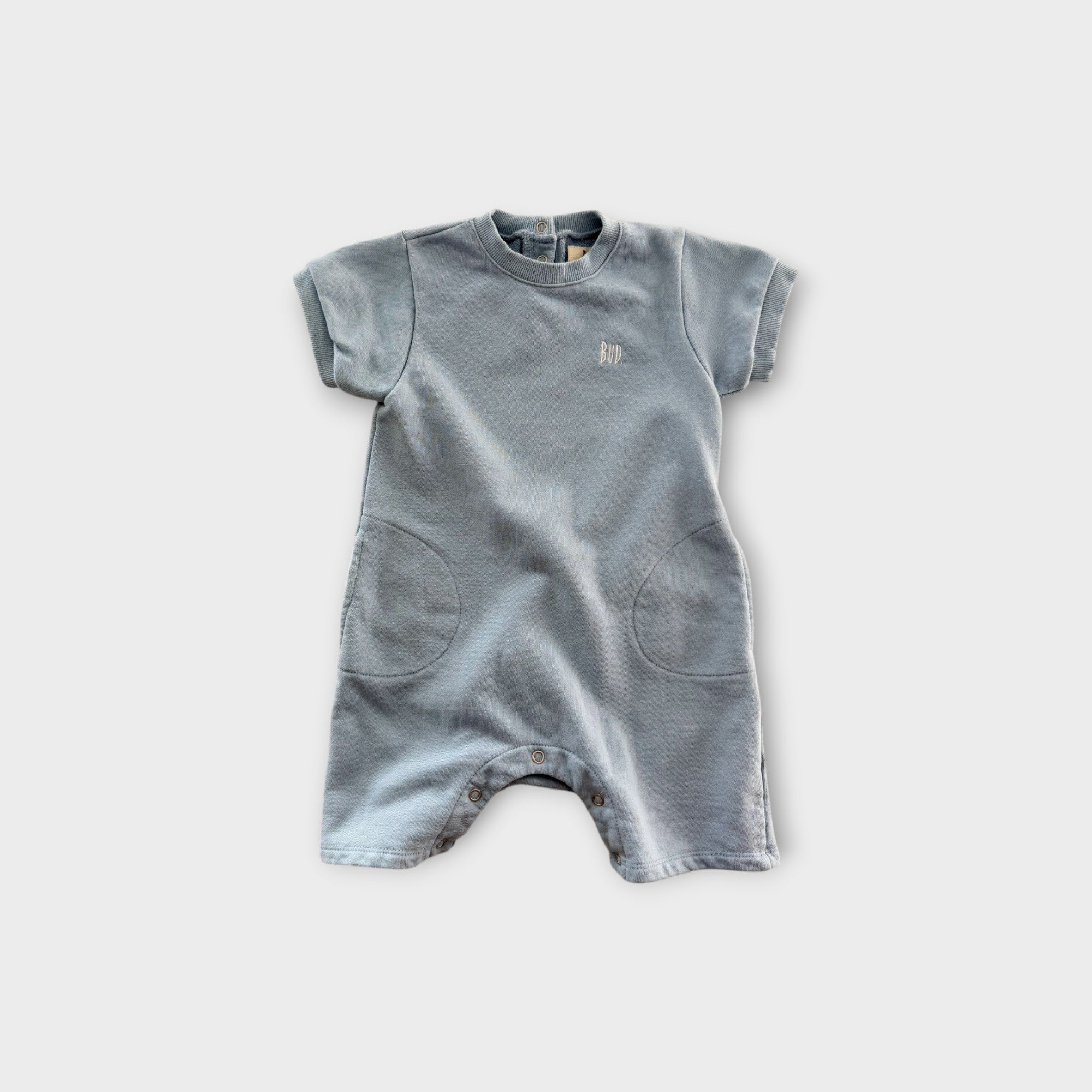 Bud. Blue Sweatsuit Romper, Size 2