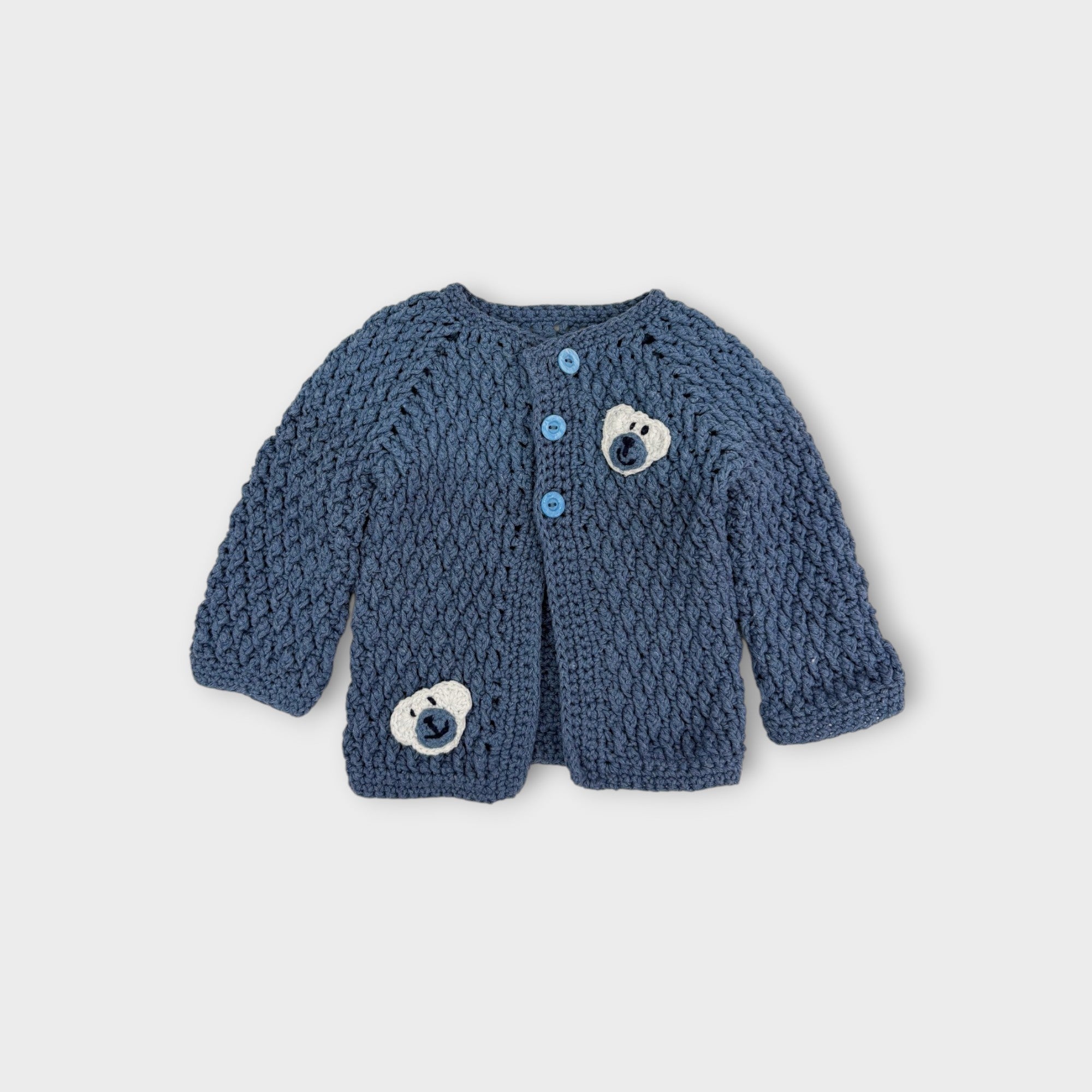 Blue Crochet Knit Cardigan, Size 00