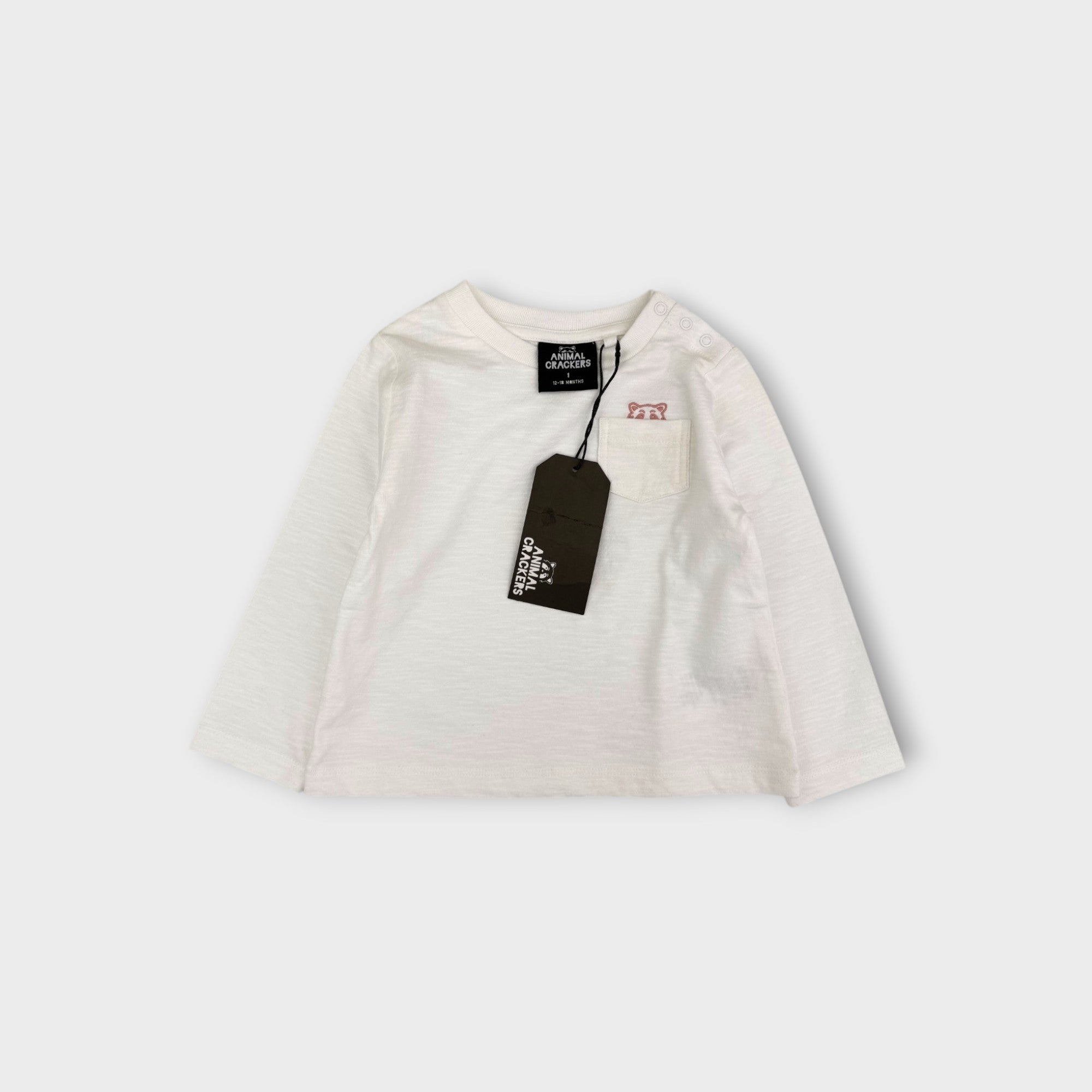 Animal Crackers White Long Sleeve T-Shirt, Size 1