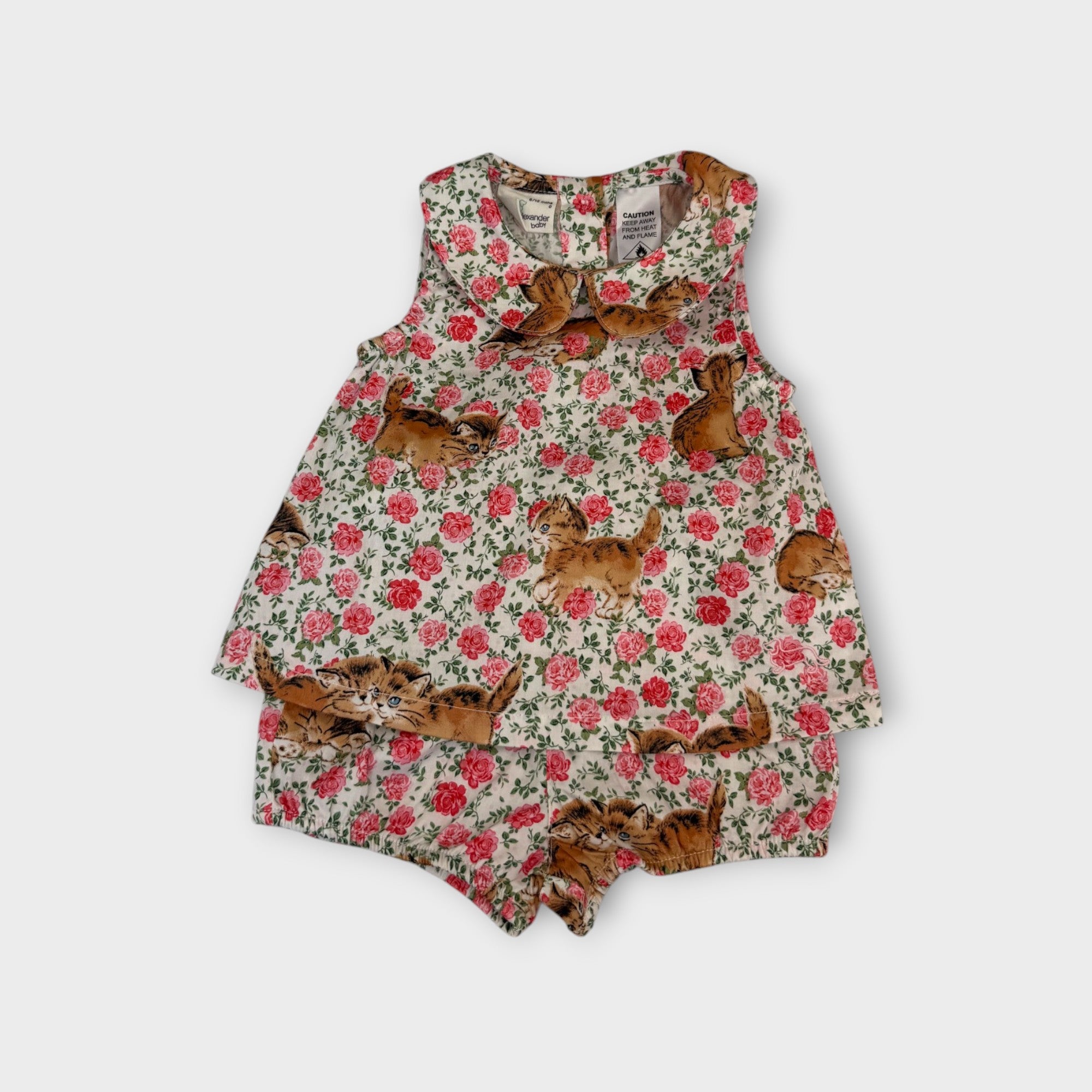 Retro Kitty Print PJ Set, Size 0
