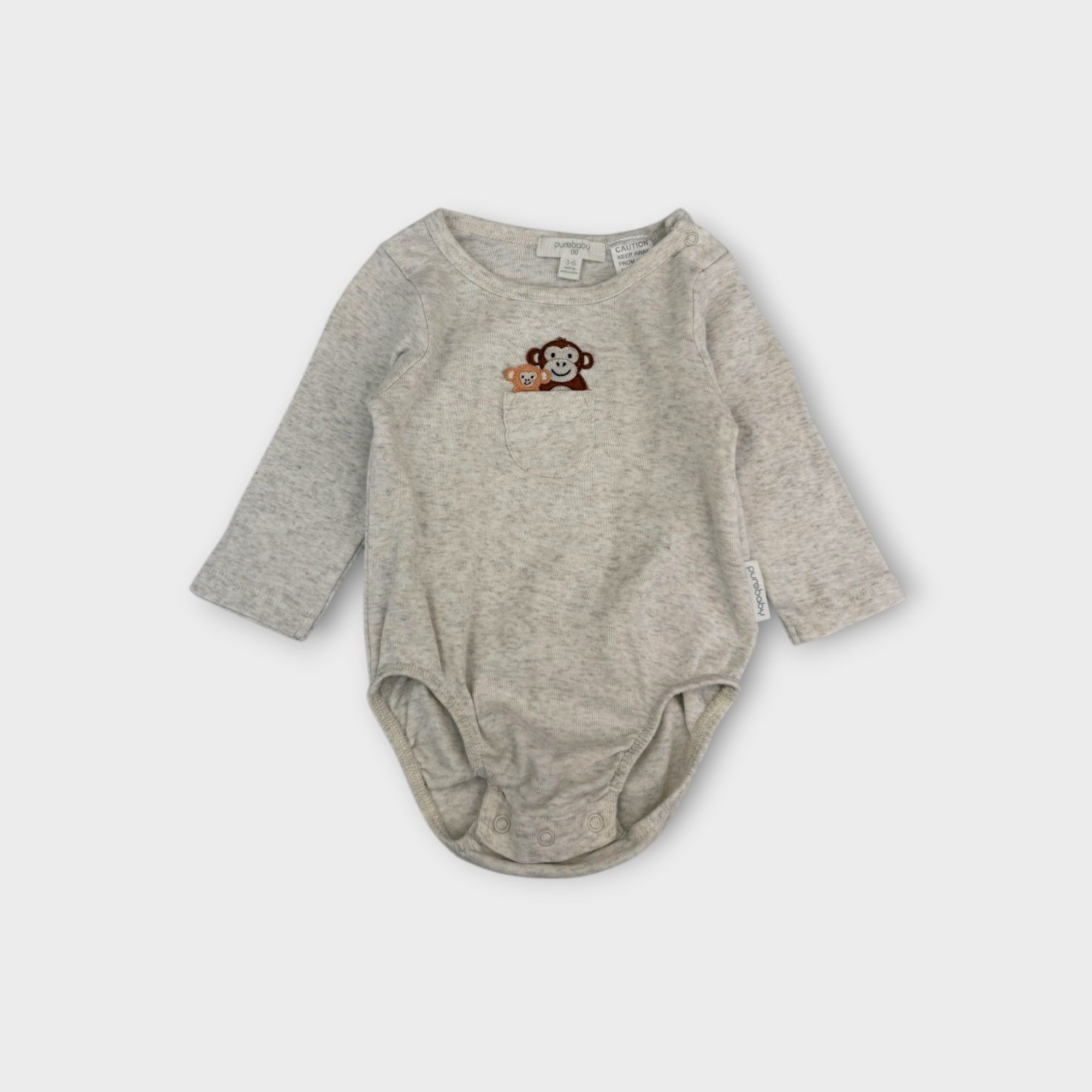 Purebaby Monkey Bodysuit, Size 00