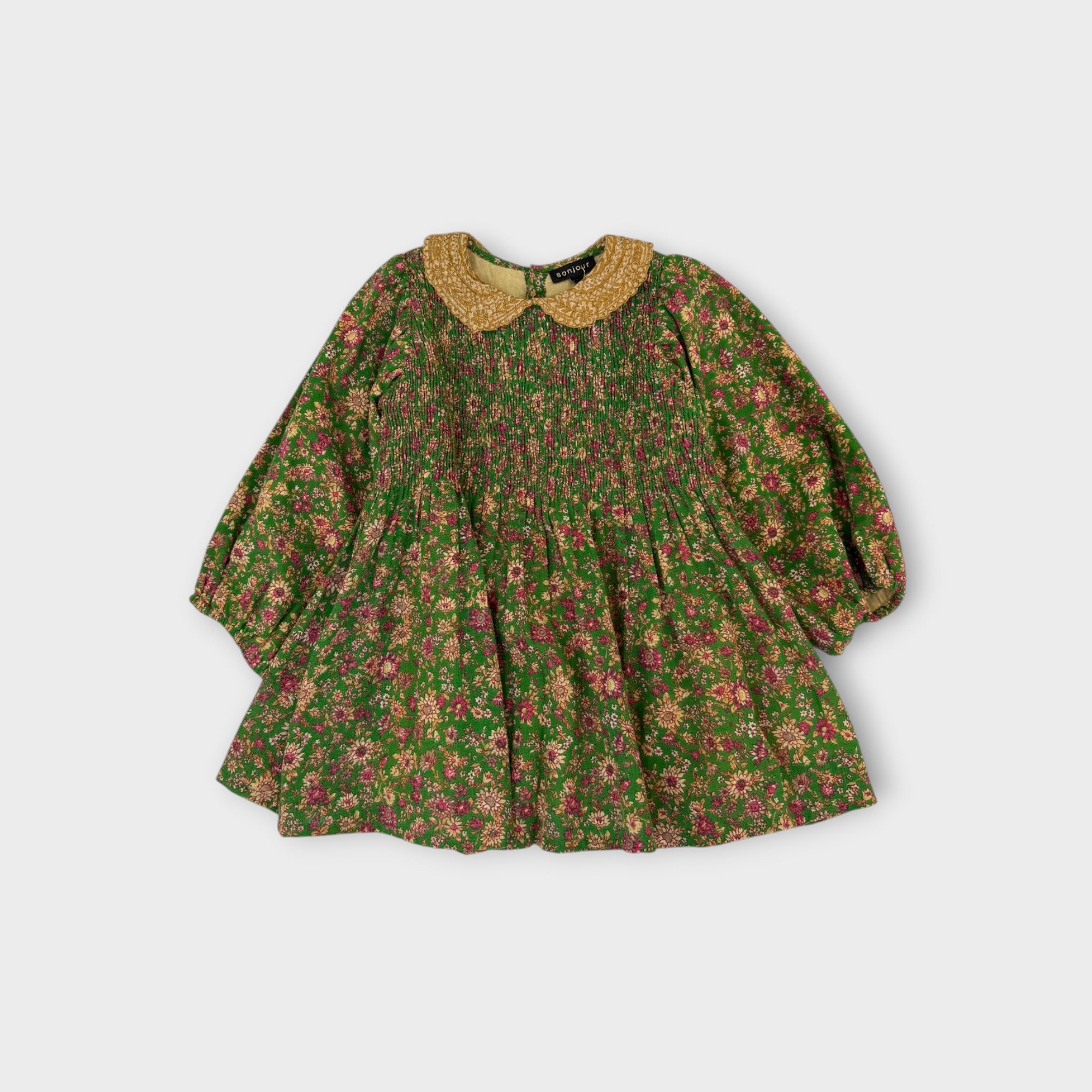 Bonjour Green Smocked Blouse, Size 8