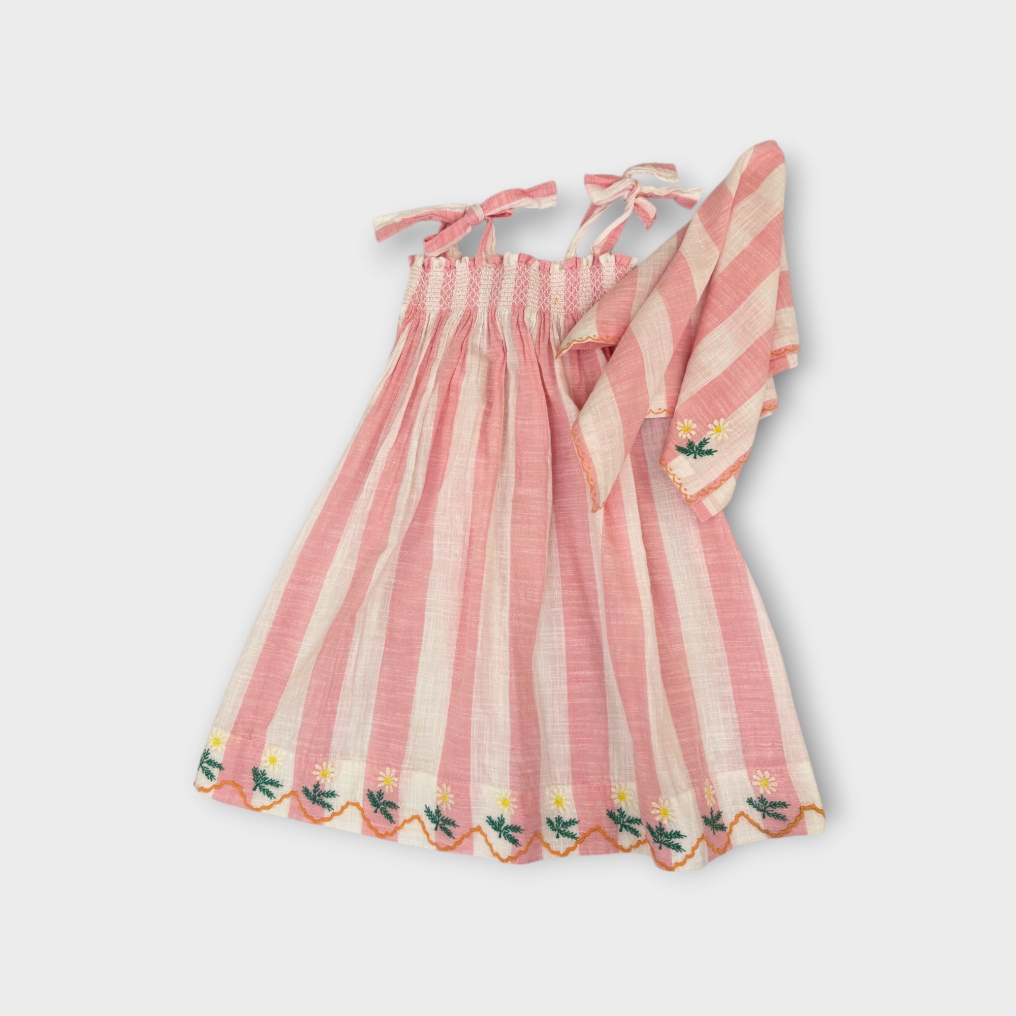 Bonjour Pink & White Dress with Matching Bandana, Size 6