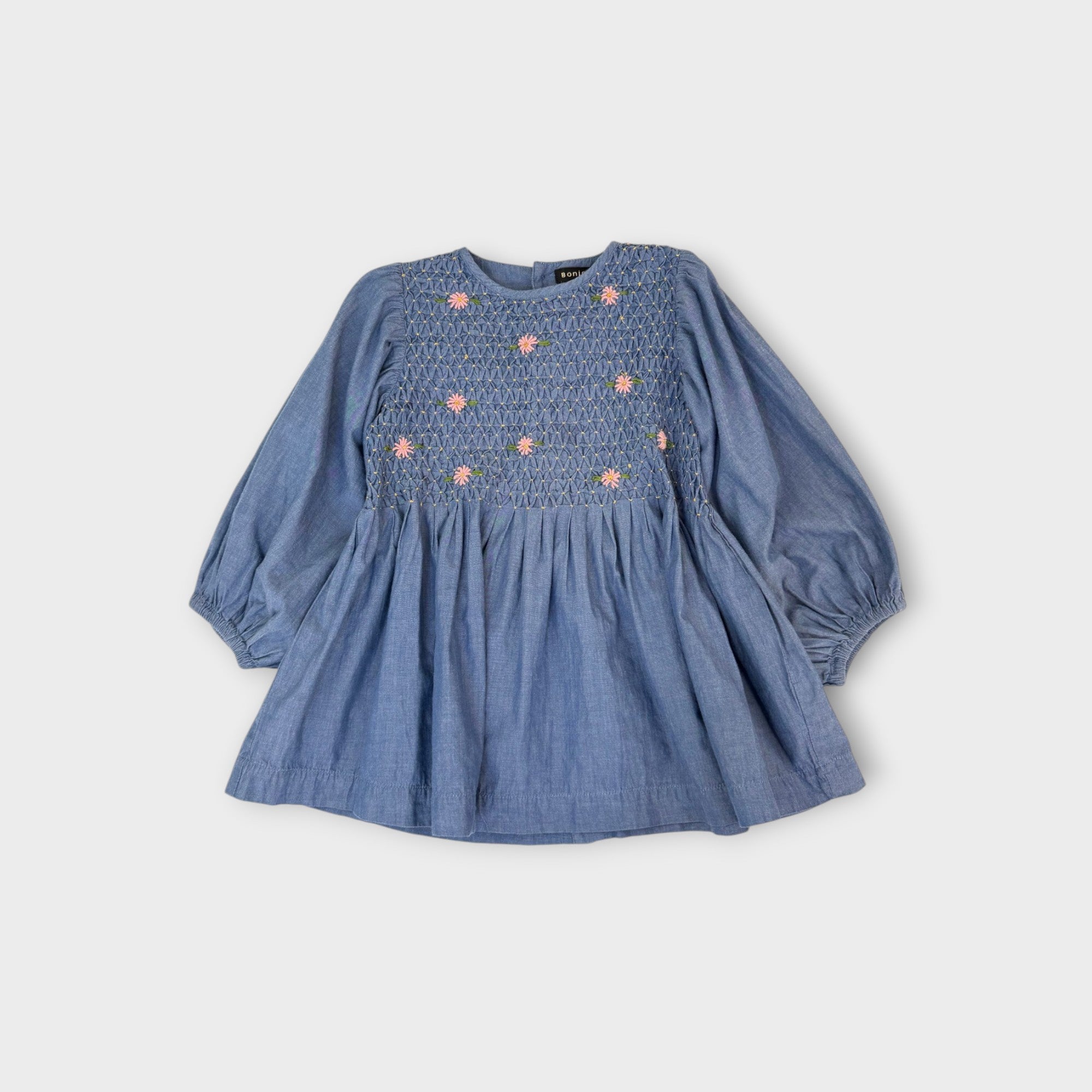 Bonjour Embroidered Chambray Blouse, Size 8