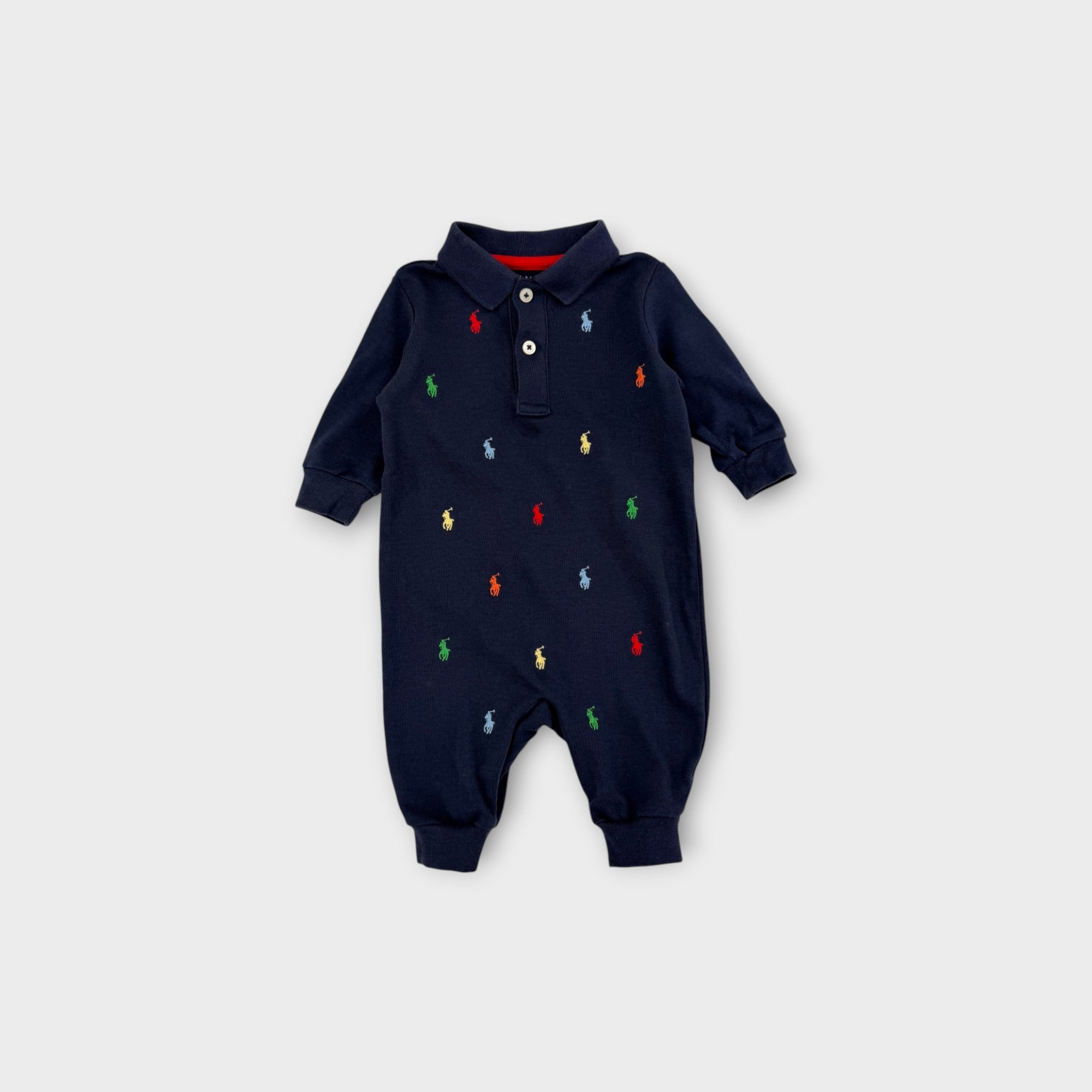 RL Navy Collared Onesie, Size 000