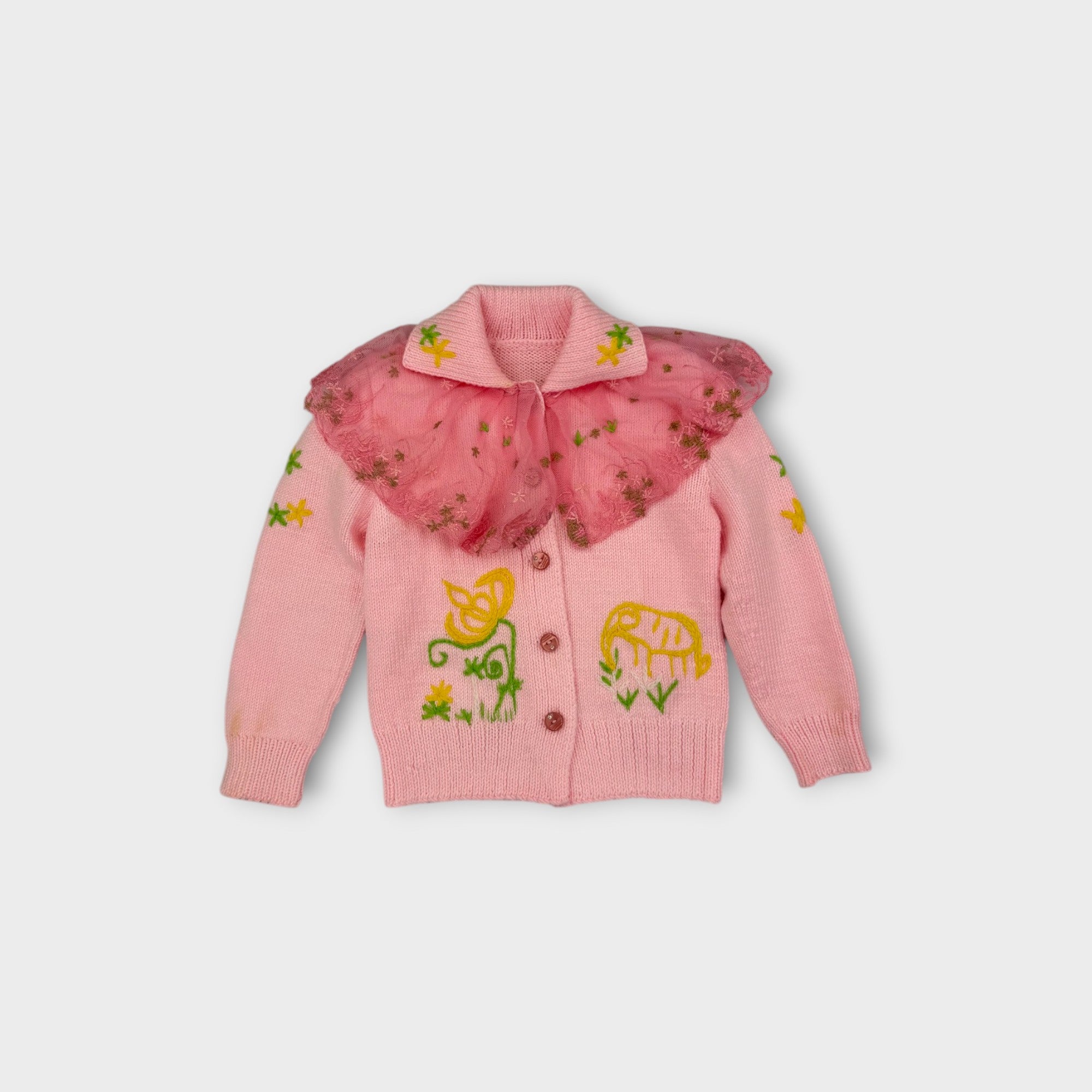 Pink Lace Frill Knit Cardigan, Size 3