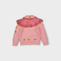 Pink Lace Frill Knit Cardigan, Size 3