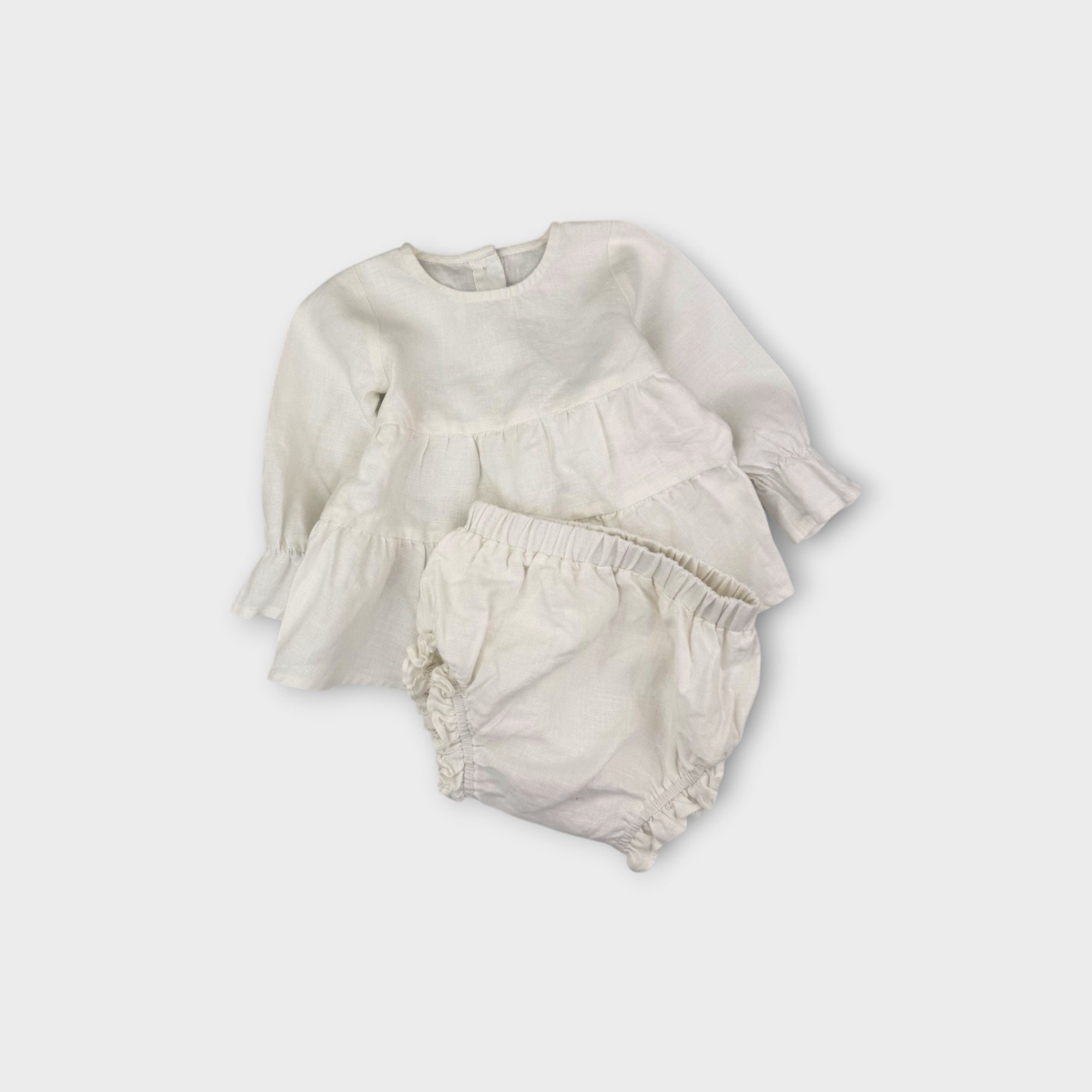 White Linen Blouse and Bloomers Set, Size 1
