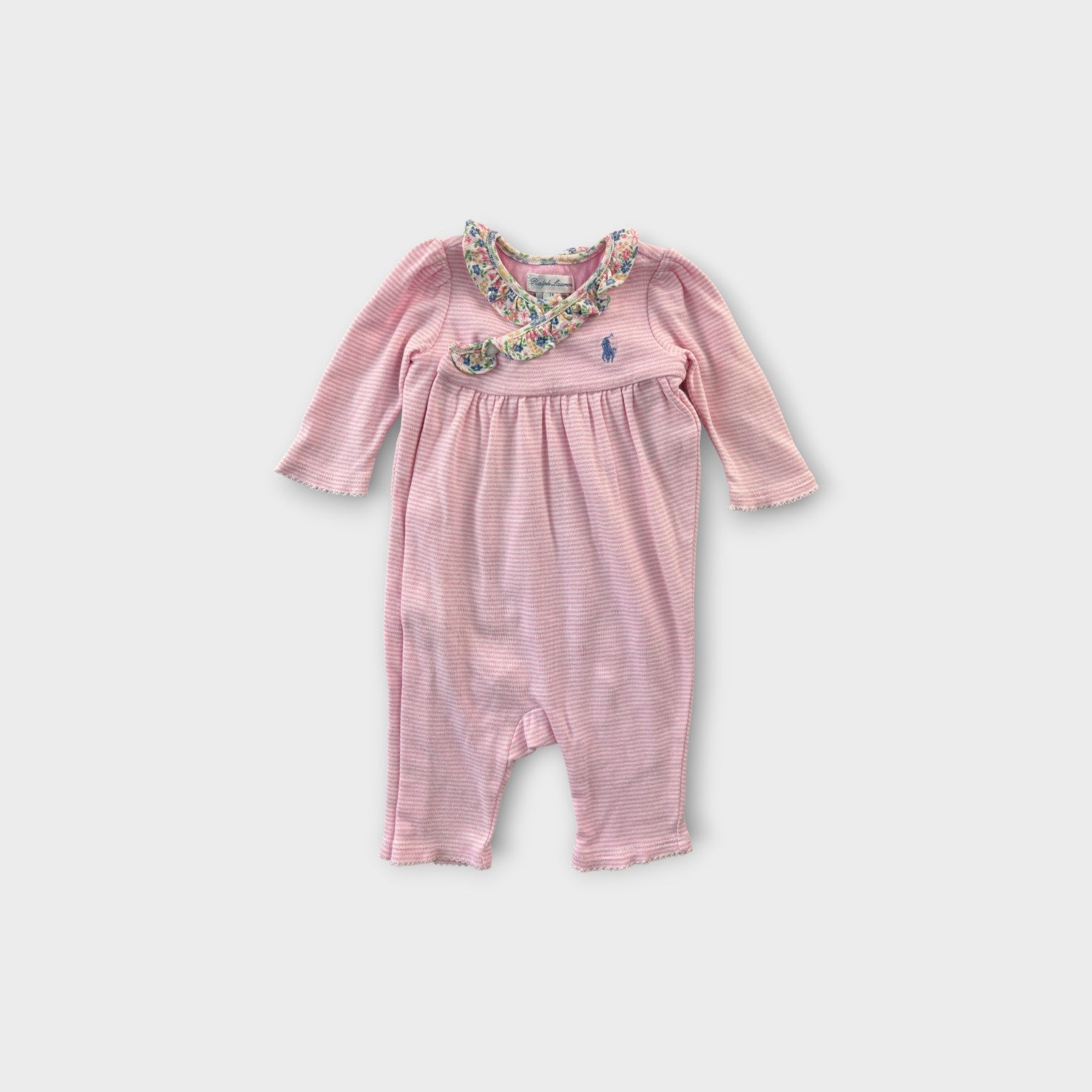 RL Pink Stripe Frill Onesie, Size 000