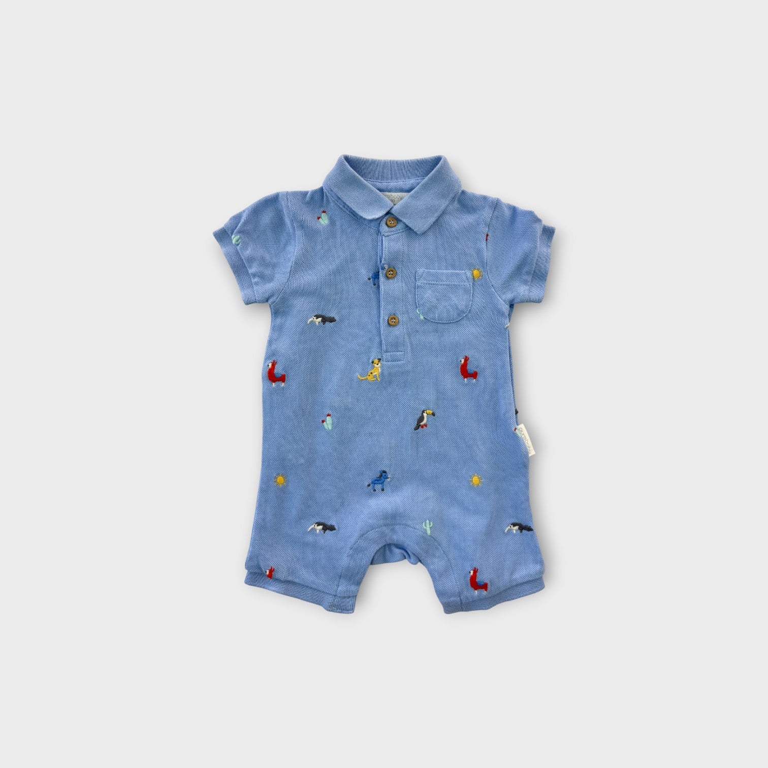 Purebaby Embroidered Polo Romper, Size 000