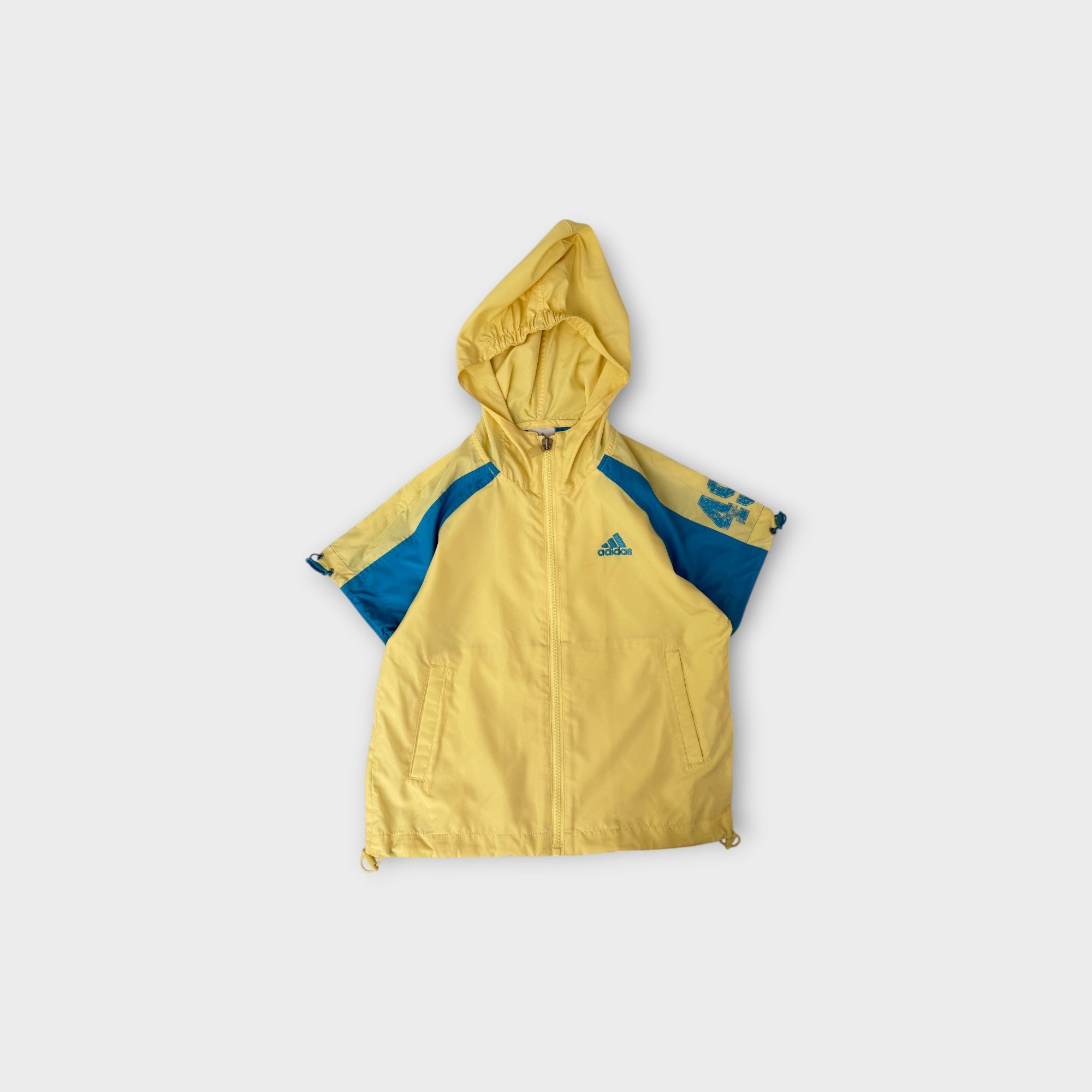 Vintage Adidas Yellow and Blue Short Sleeve Track Jacket, Size 5