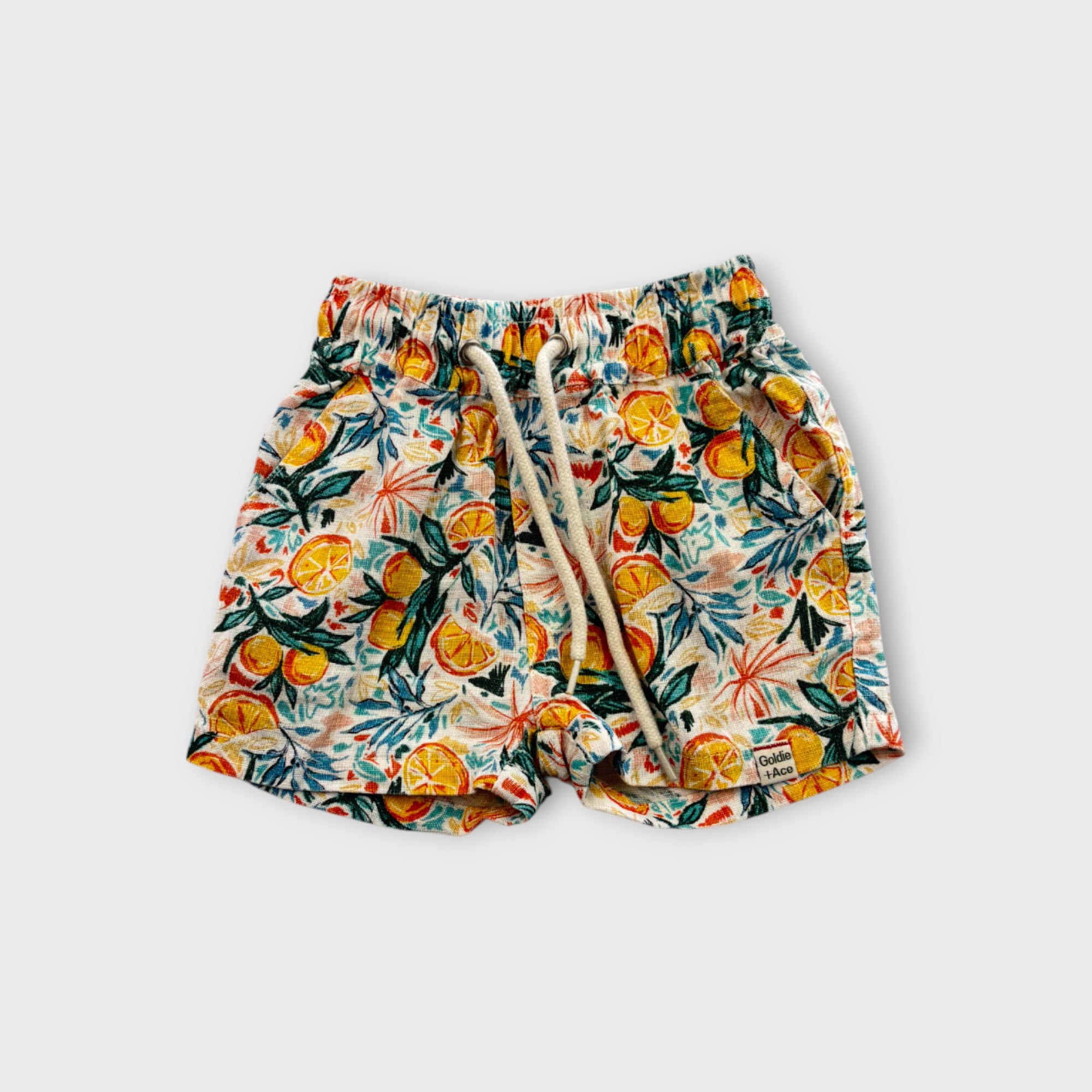 Goldie & Ace Orange Print Linen Shorts, Size 00