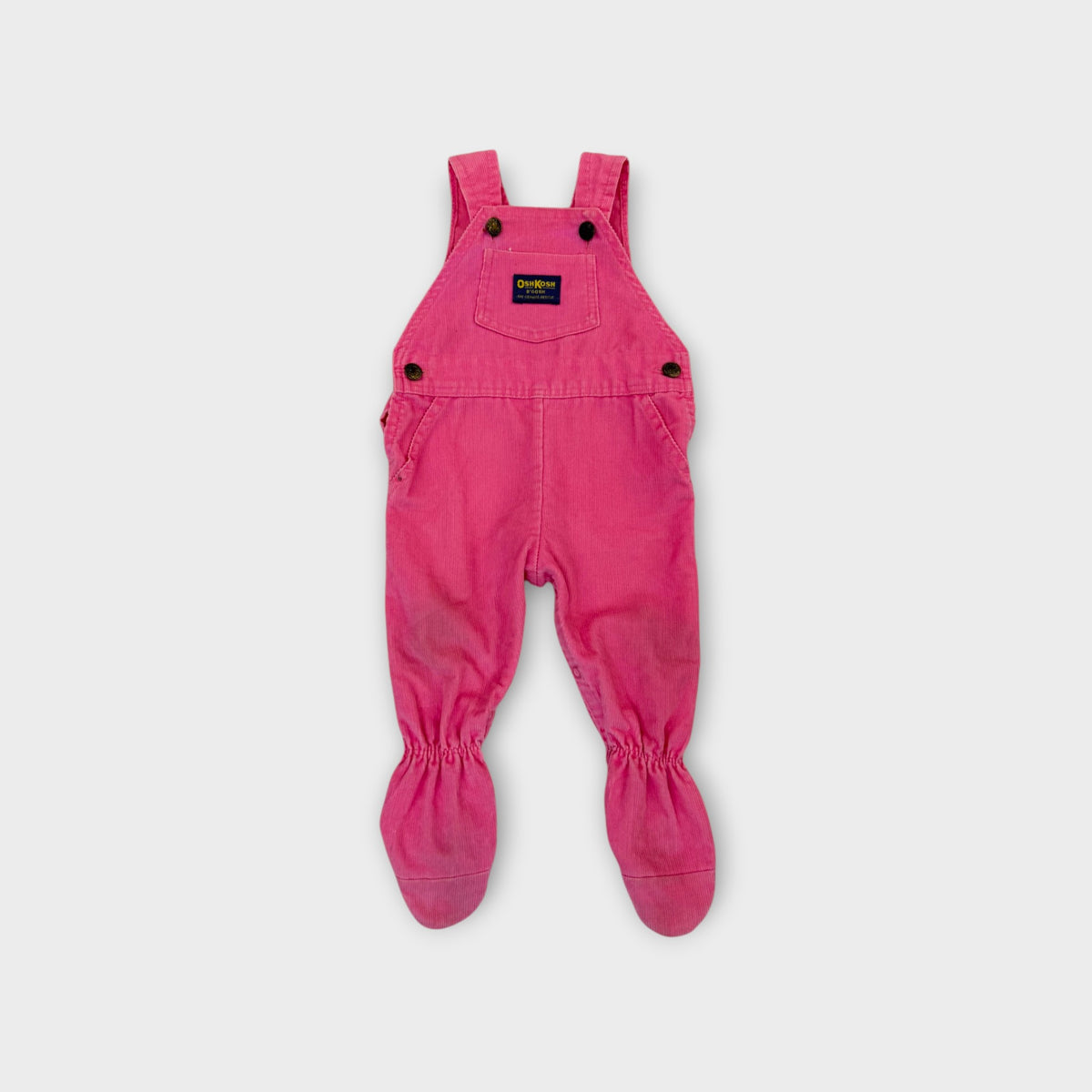 Vintage OshKosh B'Gosh Pink Corduroy Footed Overalls, Size 0